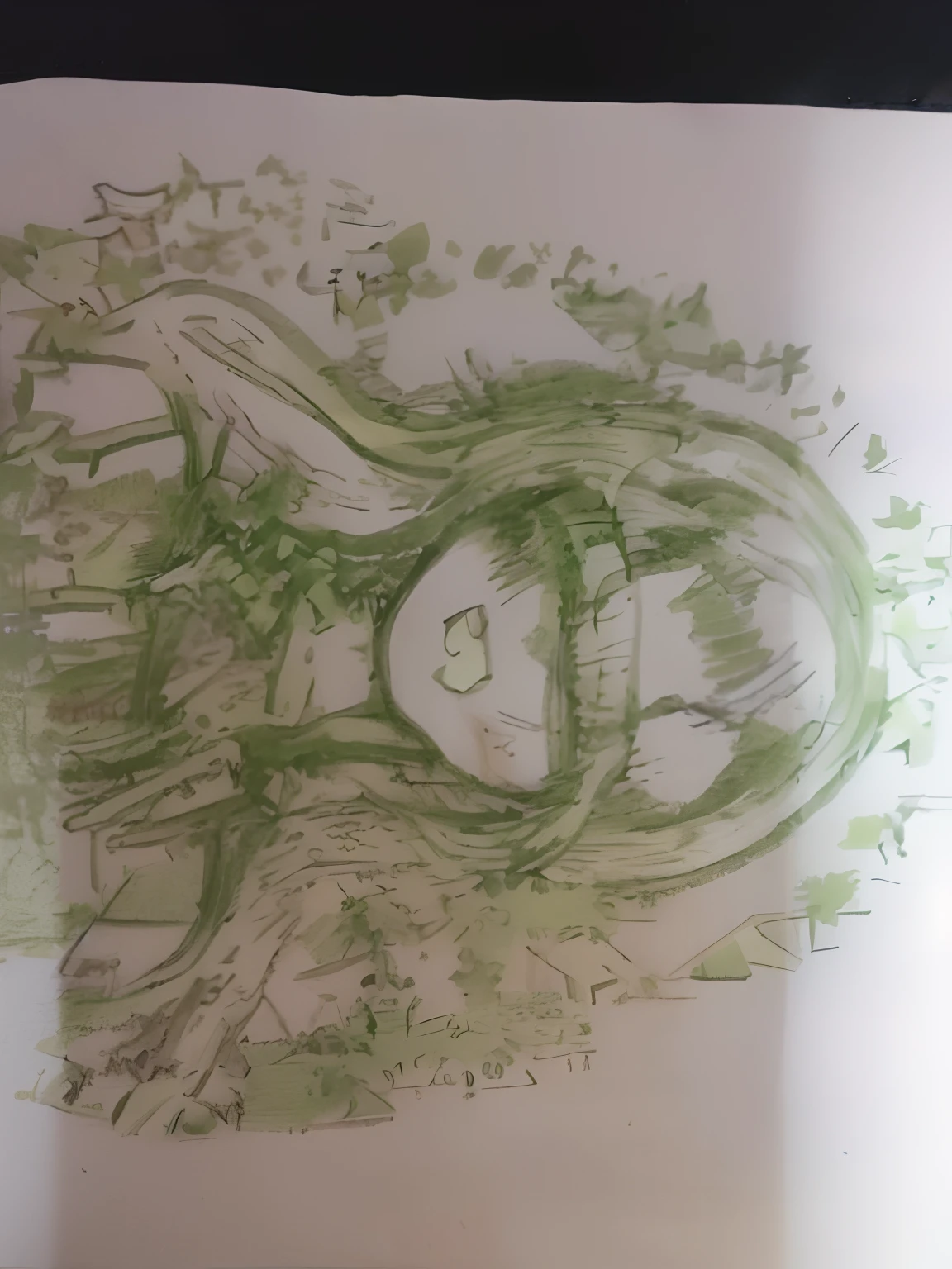 Draw a girl with long hair and a green dress, Line sketch!!, comic drawing, an anime drawing,), author:Yasutomo Oka, manga drawing, Anime Paintings, author:Rei Kamoi, anime sketch, faded drawing, author:Yuki Ogura, anime shading, inspired by Yanagawa Nobusada, anime style drawing, Doodle