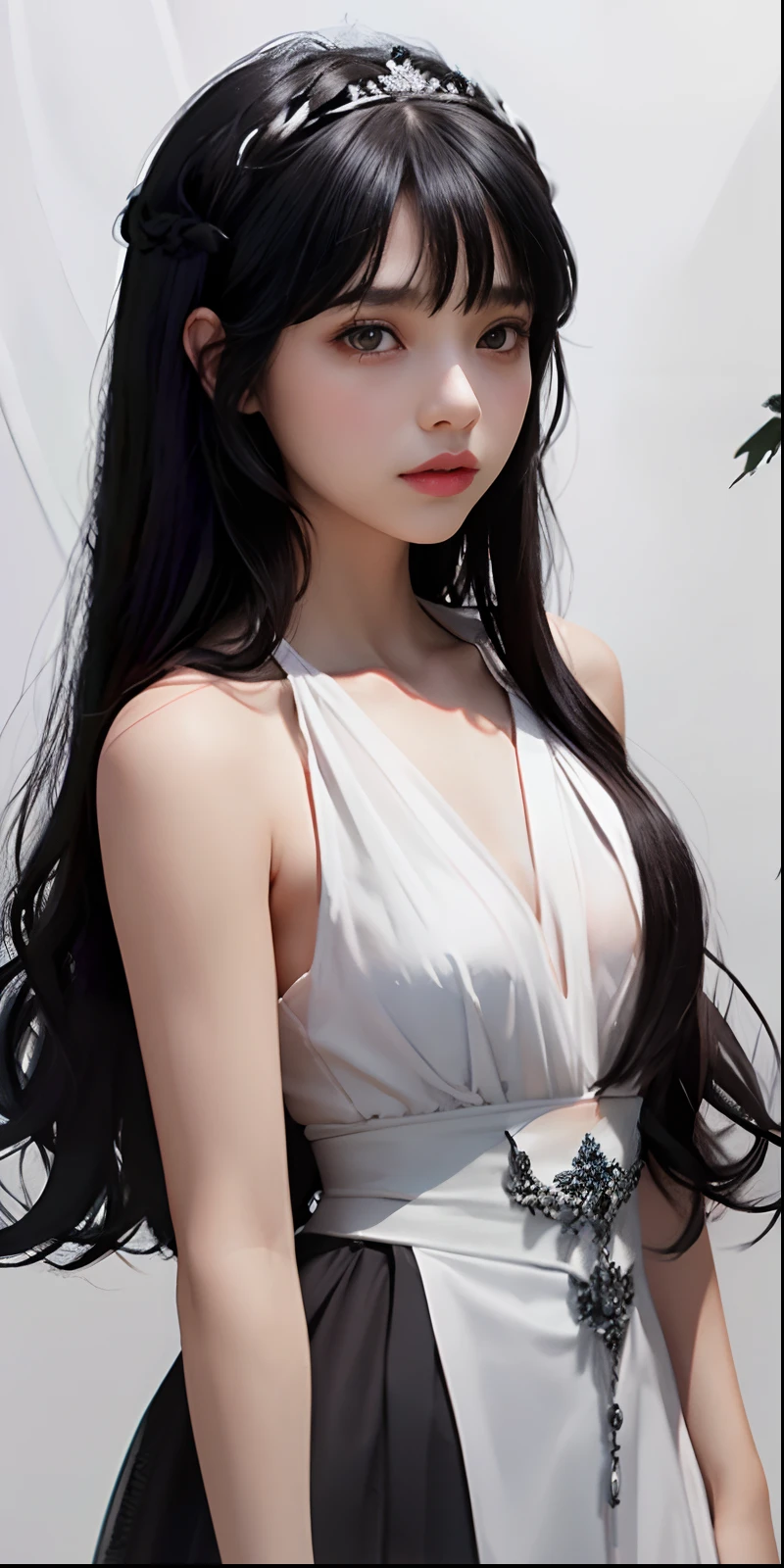 photorealistic, high resolution, soft light,1women, solo, hips up, shining skin, (detailed face), jewelry, black hair, super long hair, skinny body, wonyoung, nsfw