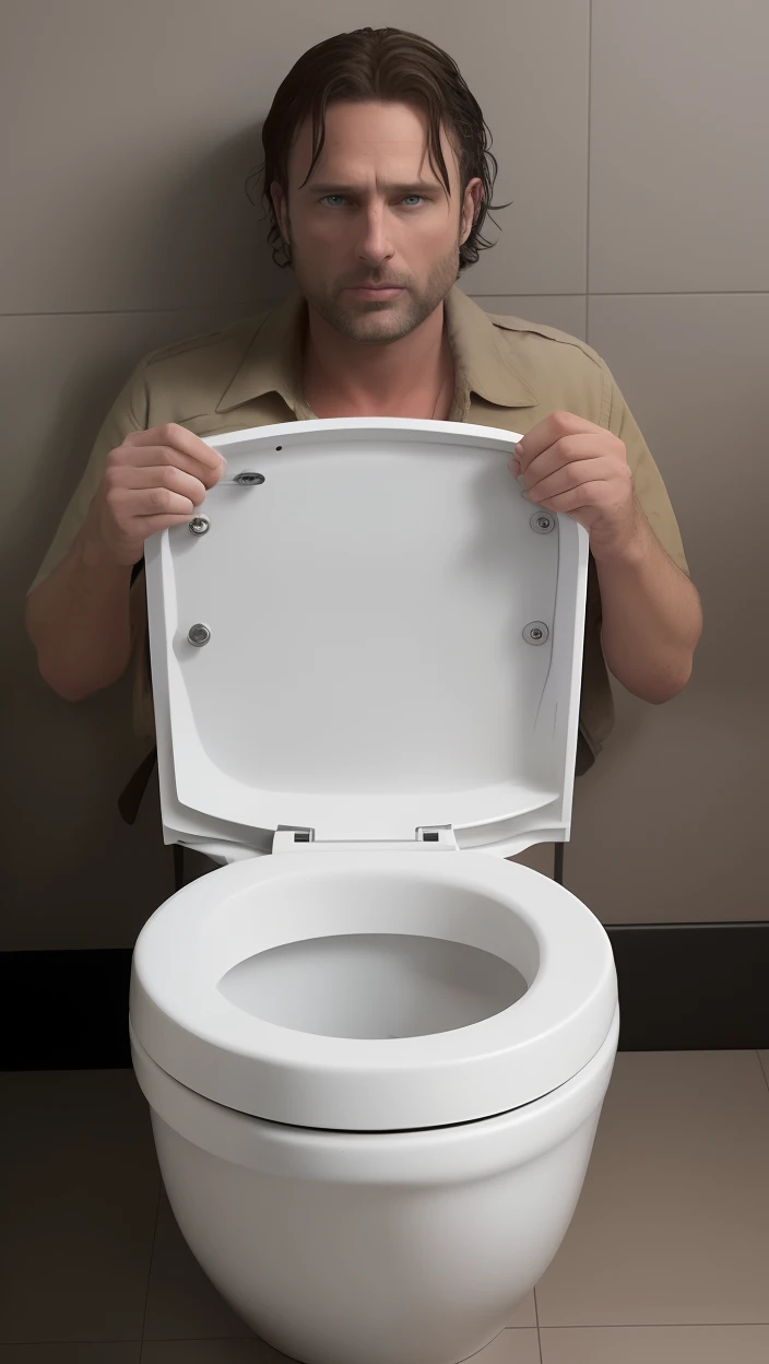 best quality, masterpiece, glory holes, fellatio, (deepthroat), penis, dripping precum, cum strings, gay, homoerotic, extremely handsome man, grabs his own breast, kneeling in dirty restroom, perfect fingers, perfect hands, perfection, side view, pov from below, no signature, no logo
