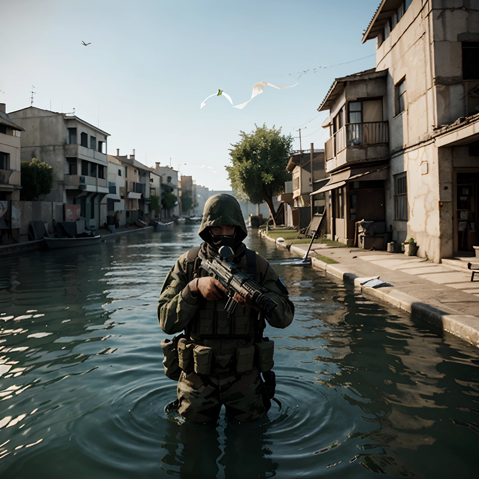 call of duty modern warfare 3 ghost with gun in the water