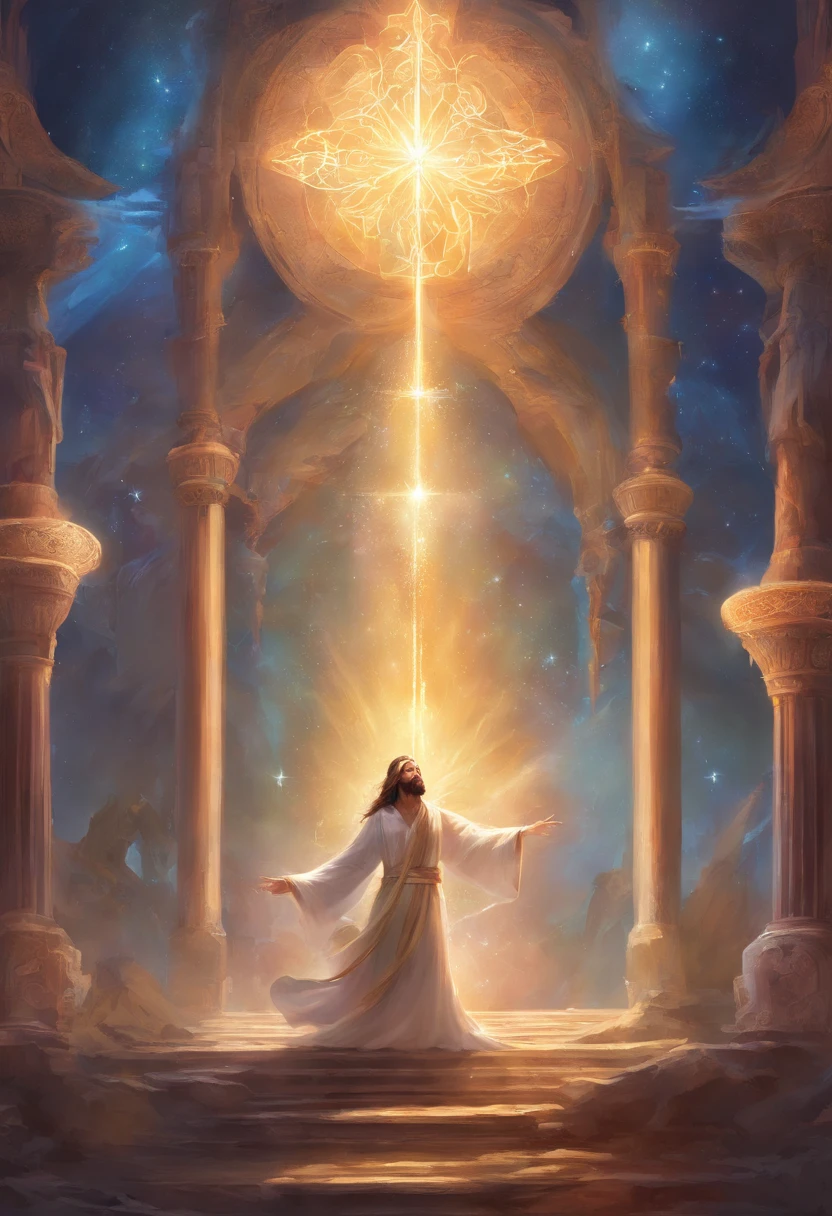 Jesus com talit mulher tocando tsittsit sendo curada,8K, global ilumination, grande angular, raios divinos