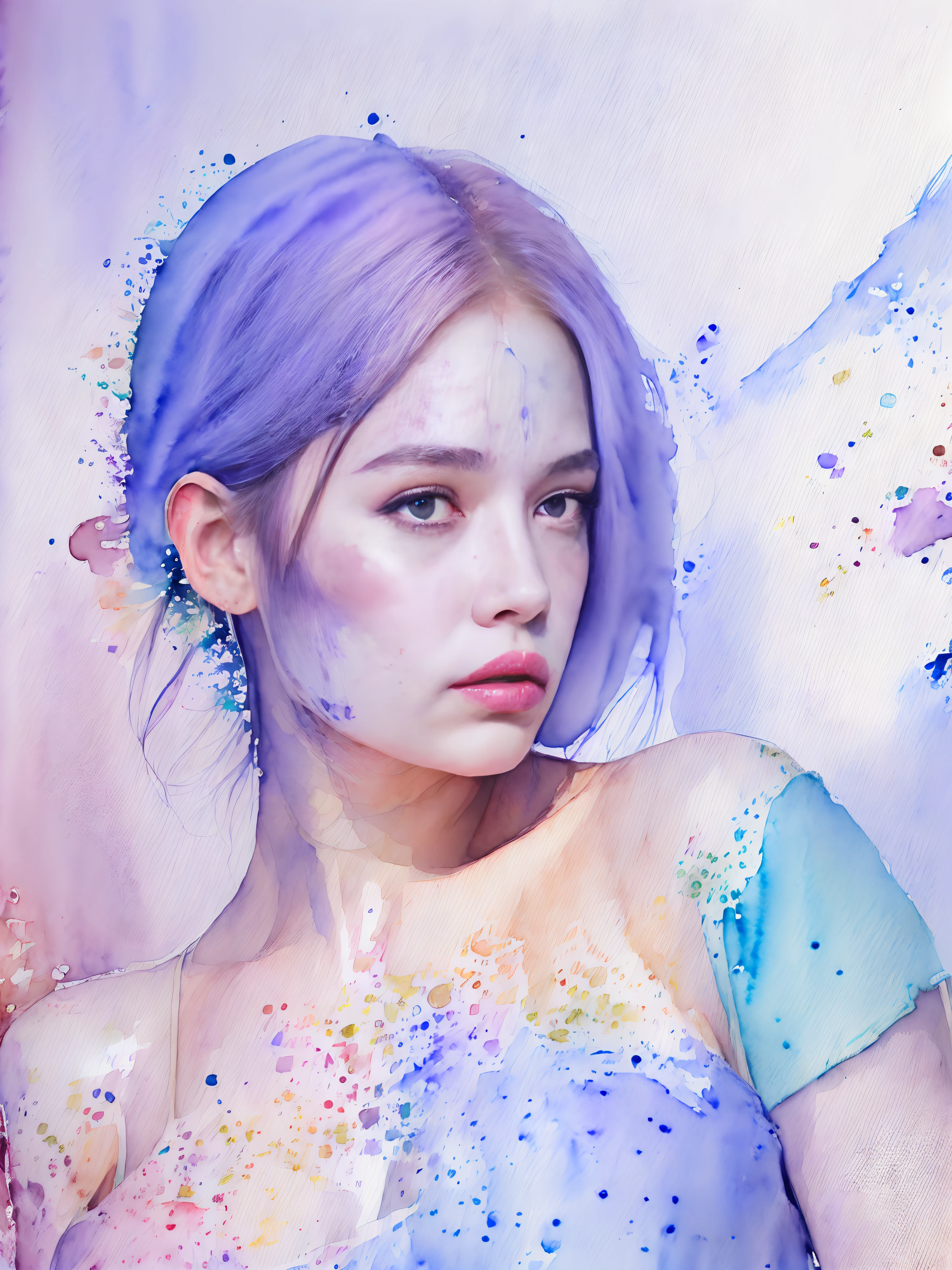 (Watercolor style:1.85),Young Sensual Gravure Idol、beautiful girls face、Young cute gravure idol、奈良美智、Young Gravure Idol、If々Japan Girl、Close up of Rain Iwakura、Pull Shorthair、Photos taken with Sony A7R,undergarment:1.3,(huge-breasted:1.2),((Top image quality、8K、masuter piece、:1.3))、Super fine face、Ultra Fine Lips、Fine Eye、二重まぶた、full body Esbian、Ultra-fine lips、Breakdown、二重まぶた:1.2(Photorealsitic、Raw photography、top-quality:1.4)、Al Eyes、beautidful eyes、(real looking skin)、Beautiful skin、The ultra -The high-definition、the golden ratio、(1 girl in)、