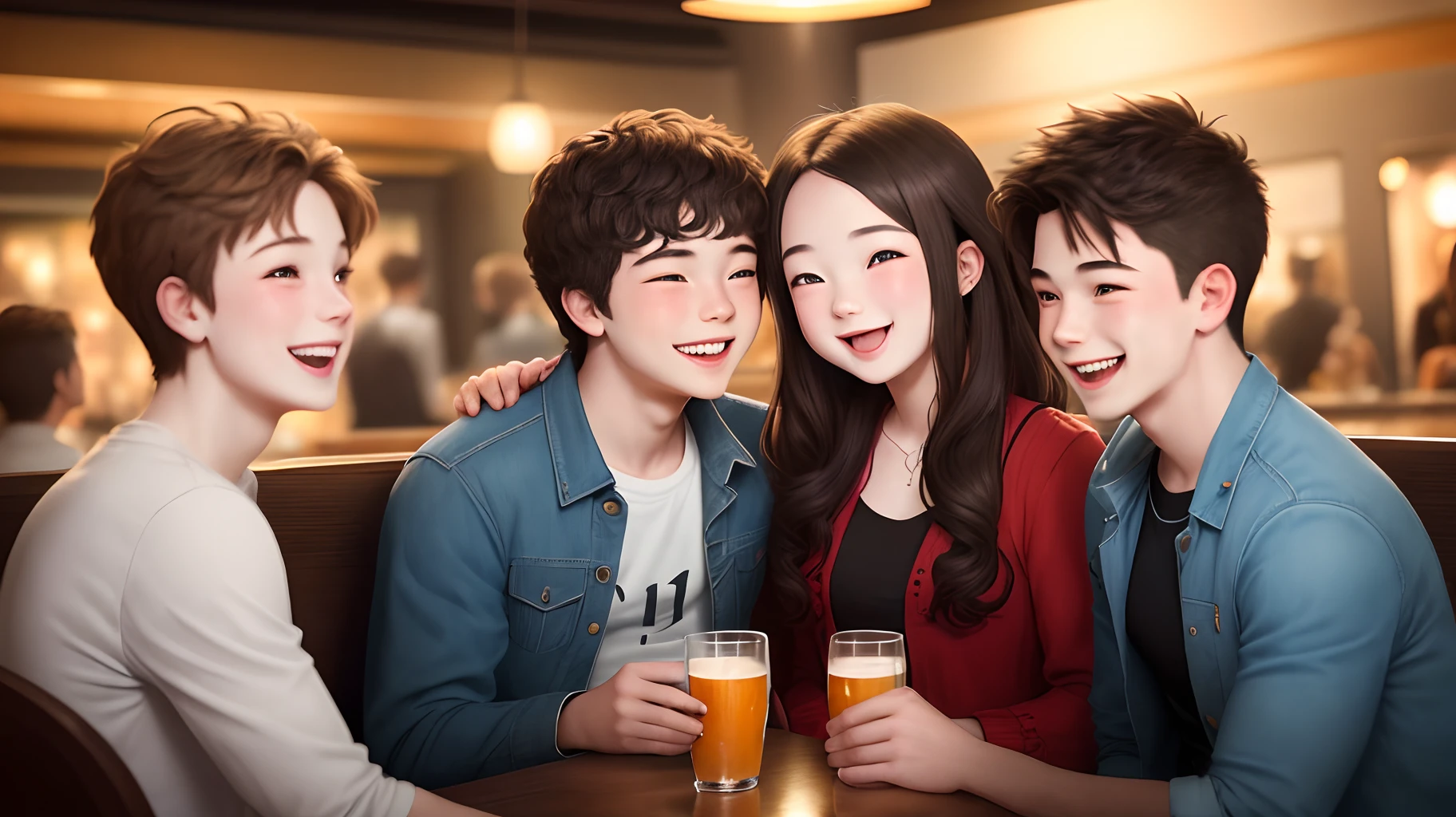 two girls and two boys on a double date smiling at each other