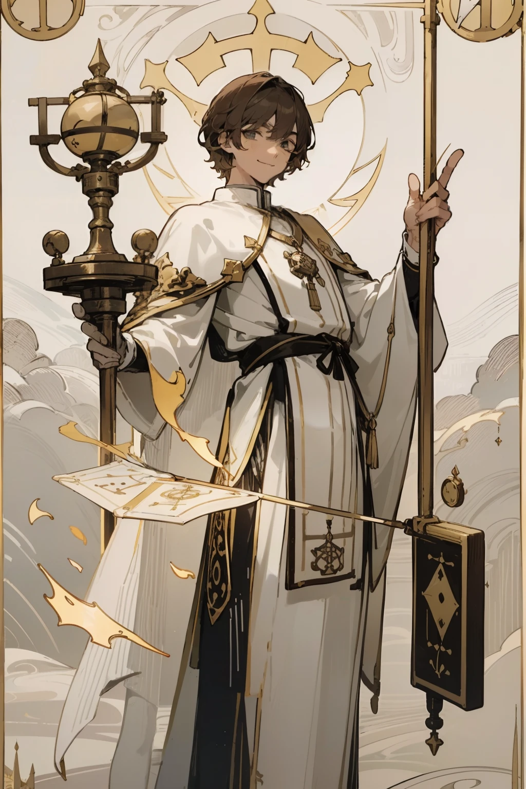 Tarot cards, referee, Light brunette, Man with a, noble, Sorrisos, White Clothes, Holding the scales