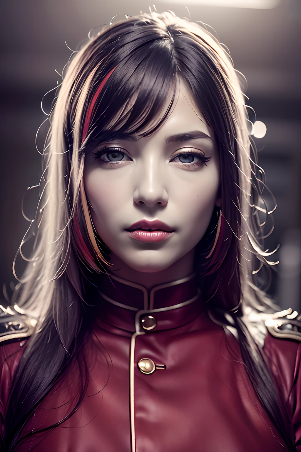 8K, Best Quality, 36-year-old female, (skindentation), natta, (Dark), Erase indoor background, (people), Beautiful Bangs, splendid,, (Clothing and uniforms:1.3),Soft lighting, Attractive, darkroom, (Mouth Closed:1.2, beautidful eyes, Detailed Eyes, detailed iris, beautiful lips, Beautiful Nose, beautifull face),(Base colors:1.5)