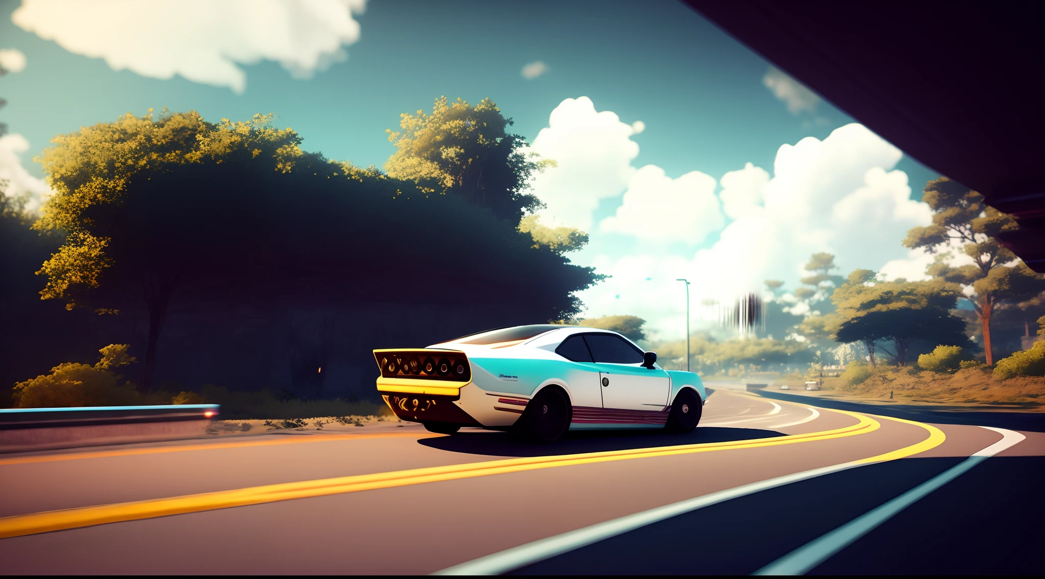 Image of a white car driving on a highway with a quote about it, Misterioso!, brilho misterioso, viajando pelas montanhas, Misterioso, Um misterioso, Uma paisagem misteriosa, Bela e misteriosa, anonymous as a car, inicial d anime 1 0 8 0 p, Incrivelmente misterioso, banal, mas misterioso, Atmosfera misteriosa, Captura de tela inicial D Anime, mysterious vibes
