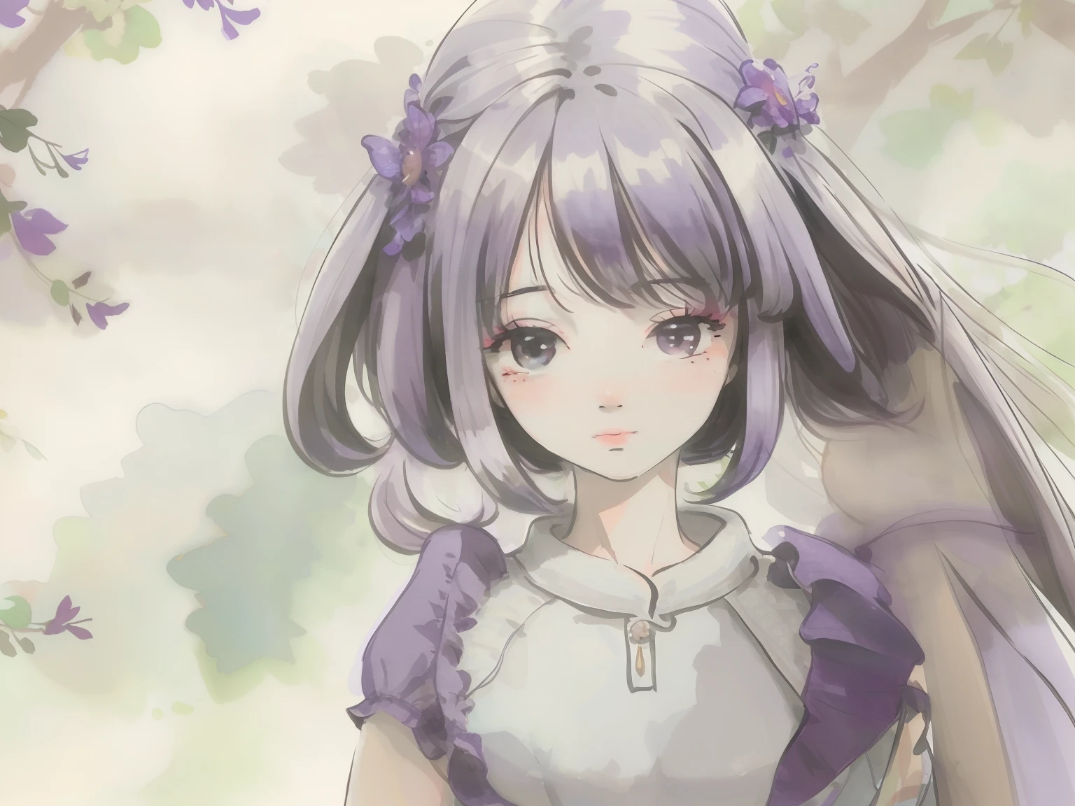 (Best quality,Ultra-detailed,Realistic:1.37),Purple Flower Paradise,Gorgeous blooming flowers,Peaceful garden scene,Vibrant, purple flowers,Breathtaking floral beauty,Lush green foliage,Fragrant petals,Dreamy atmosphere,Delicate details,Make beautiful illustrations,Soft natural lighting,tranquil ambiance,Subtle color transitions,Ethereal charm,A hint of mist,Harmonious composition,in pastel shades,purple tint,serene environment,Plant miracles,a masterpiece of art,Whimsical charm