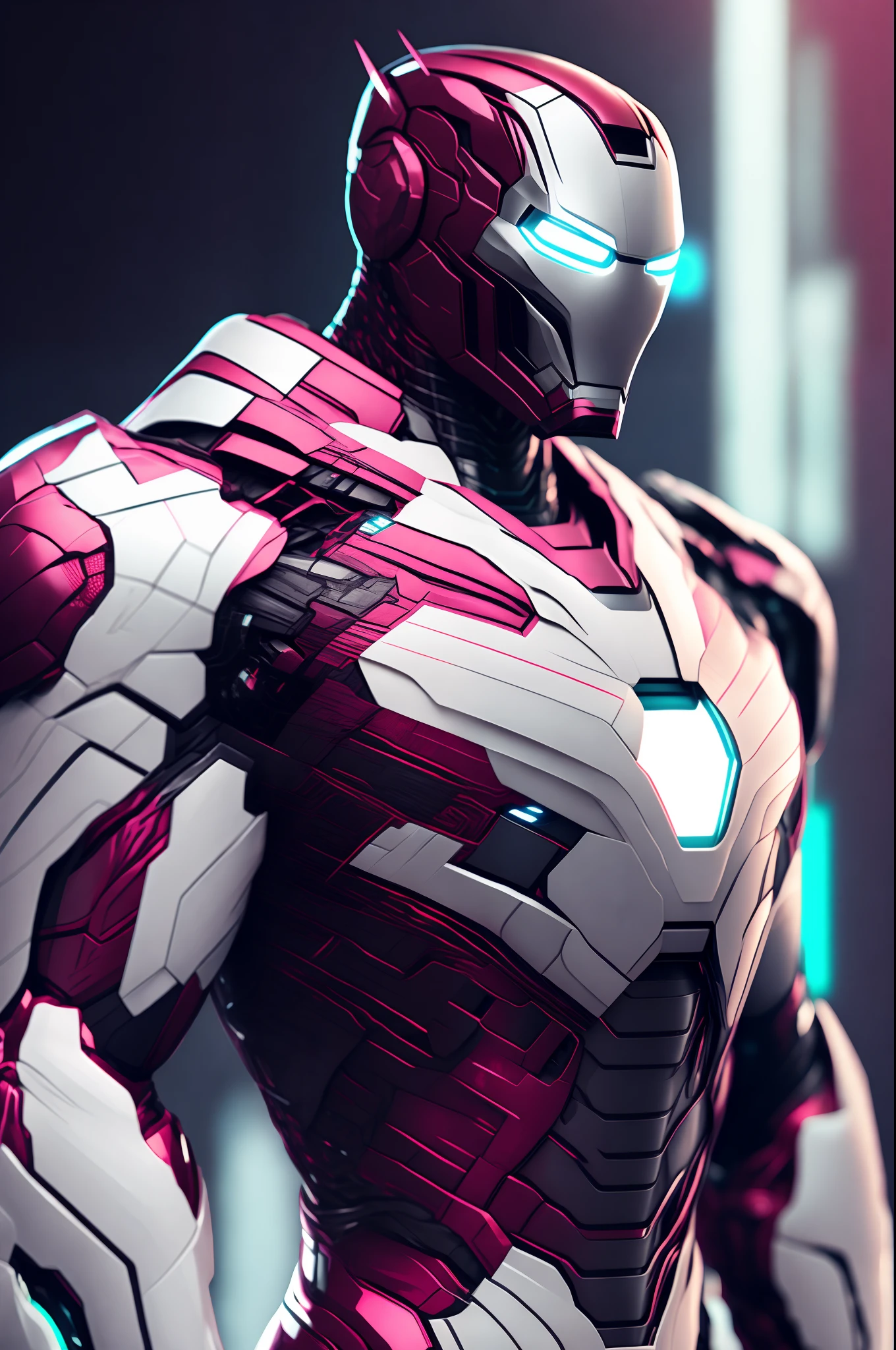 marvel ironman whitw armor, Cyberpunk, 8k