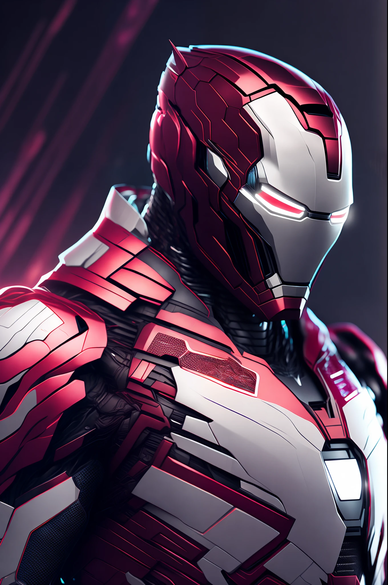 marvel ironman whitw armor, Cyberpunk, 8k