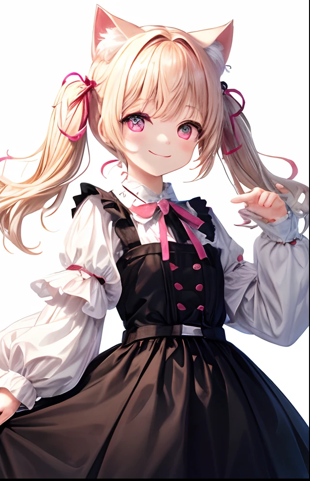 girl with、No background、without background、Background through、White blonde、Pink ash、Pink eyes、Pink eyes、Small double knots、Small twin tails below、cat ear、Animal ears、A smile、kawaii、