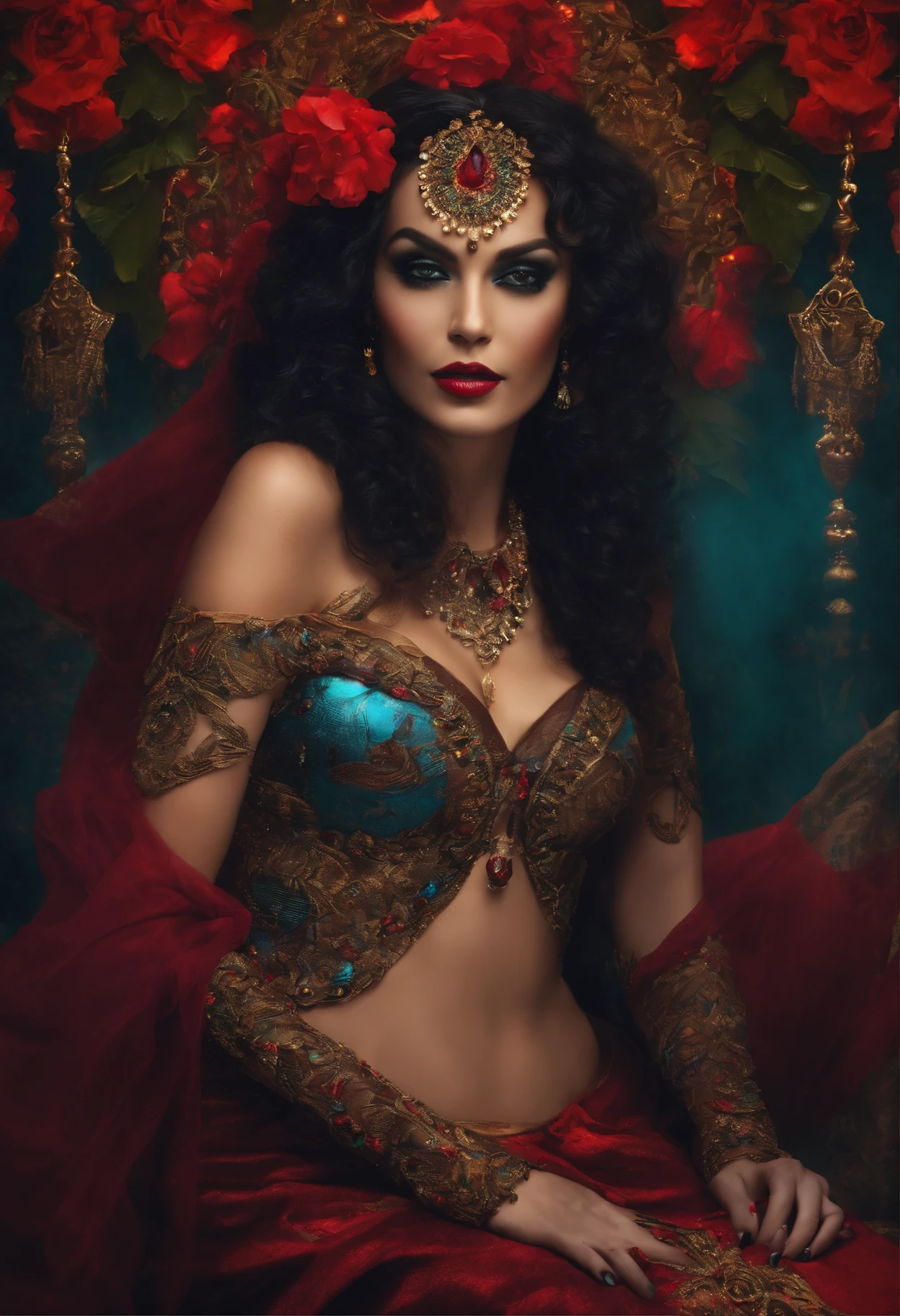 Mulher sensual necromante com uma cav