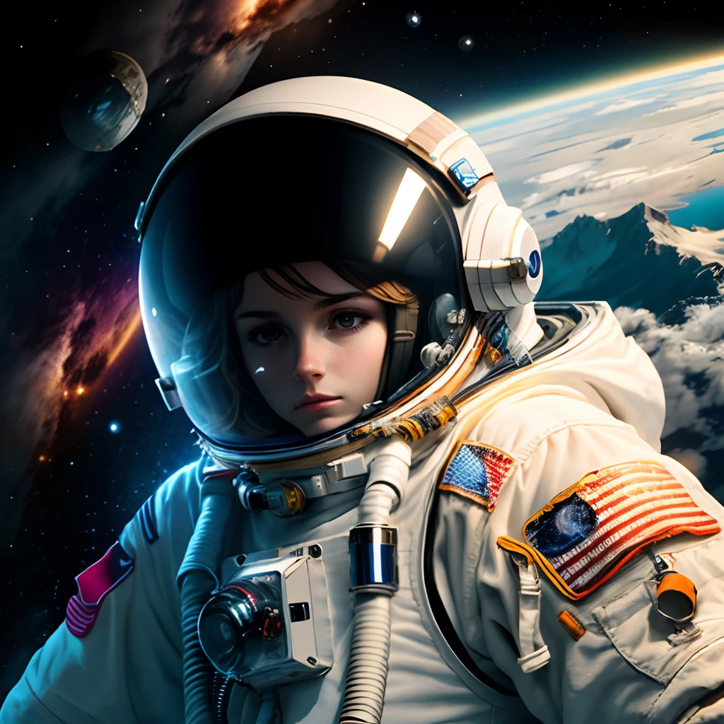 Design an image with an astronaut wearing a helmet with no sound entering from the surrounding space, highlighting the concept of silence.