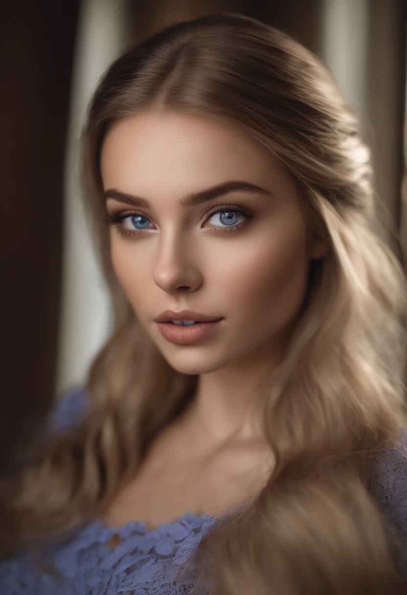 Arafed woman completely , fille sexy aux yeux bleus, ultra realist, Meticulously detailed, Portrait Sophie Mudd, cheveux blonds et grands yeux, selfie of a young woman, regard timide, chambre d'adolescente, visage naturel, Refined face