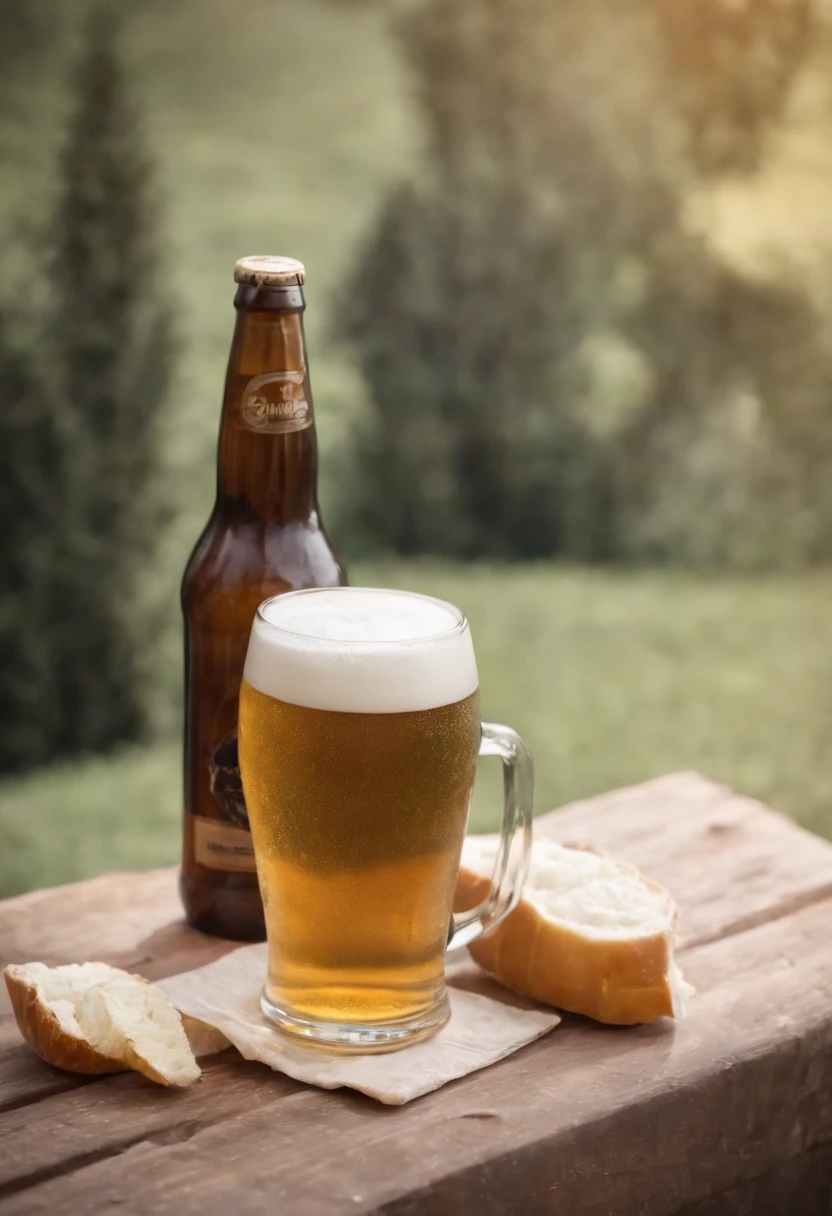 a can of beer on a wooden surface,com exuberantes e maravilhosos trigos,foto realista ,Epic composition ,advertising scene,iluminada com 3 pontos de luz,fotografado com uma camera phaseone IQ180 com lente 24 milimetros,hero shot view,epic composition ,cinematica,cinematic color grading