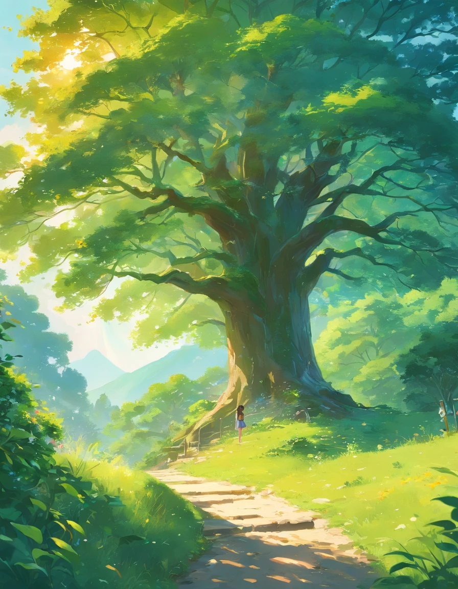 (best quality,4k,8k,highres,masterpiece:1.2),ultra-detailed,(realistic,photorealistic,photo-realistic:1.37),painting, messy brushwork, paint strokes,landscape[no people],tree of life, abstract painting, dripping paint, vibrant foliage, sunlit meadow, peaceful atmosphere, impressionistic style, dynamic texture, layers of paint, lush greenery, golden sunlight, harmonious composition, majestic tree, lively brushstrokes, energetic brushwork, textural details, expressive strokes, playful movement, serene landscape, inviting scenery, captivating artwork, atmospheric perspective, enchanting nature, joyful interpretation, sense of vitality, captivating creation, dynamic energy, artistic freedom, imaginative representation, natural beauty, unique artistic vision