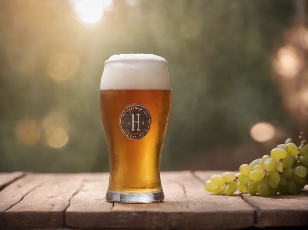 a can of beer on a wooden surface,com exuberantes e maravilhosos trigos,foto realista ,Epic composition ,advertising scene,iluminada com 3 pontos de luz,fotografado com uma camera phaseone IQ180 com lente 24 milimetros,hero shot view,epic composition ,cinematica,cinematic color grading