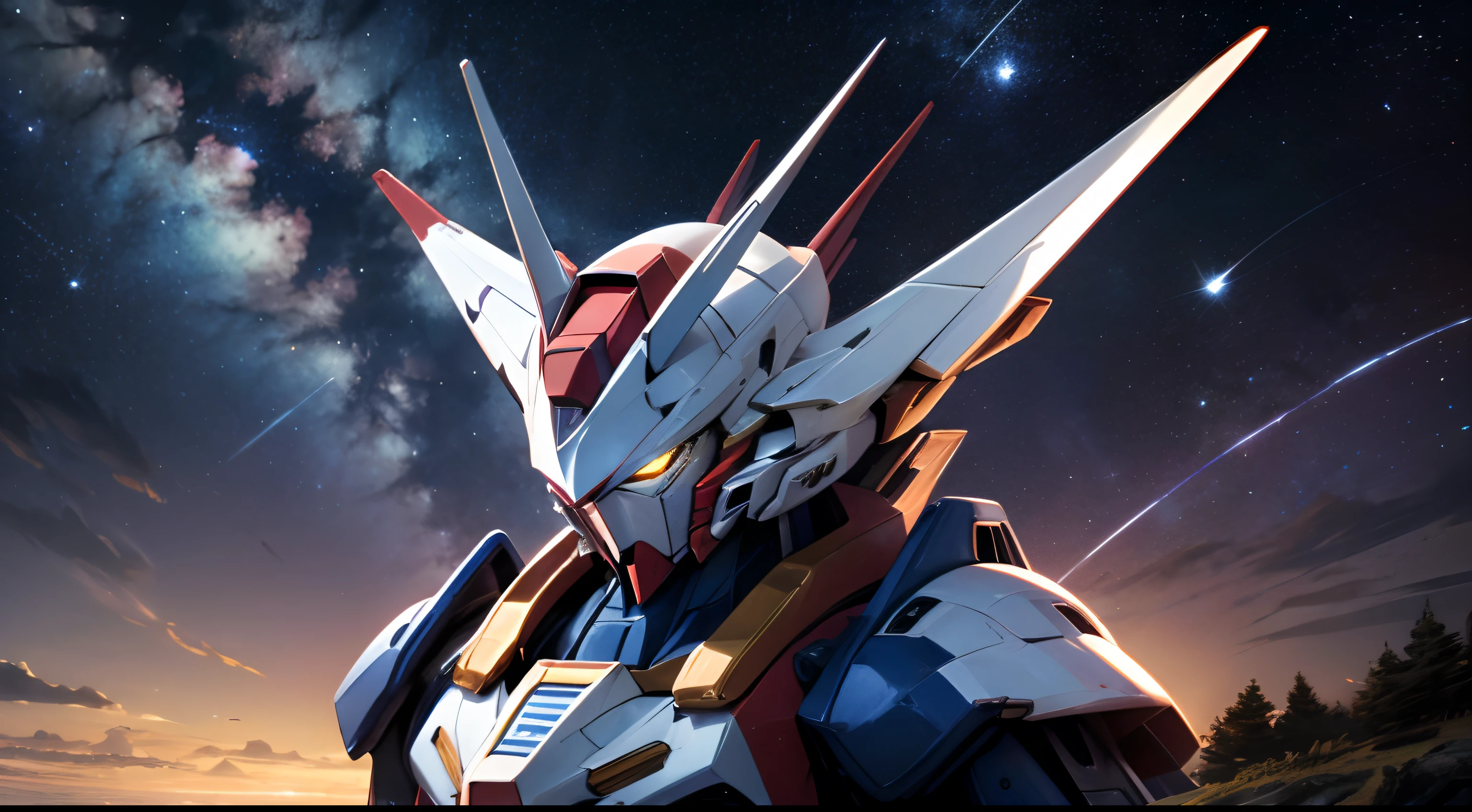 masutepiece、超A high resolution、Powerful images、8K、ZZGundam、Blue Mobile Suit Robot、Beautiful starry sky、kosmos、Earthscape、