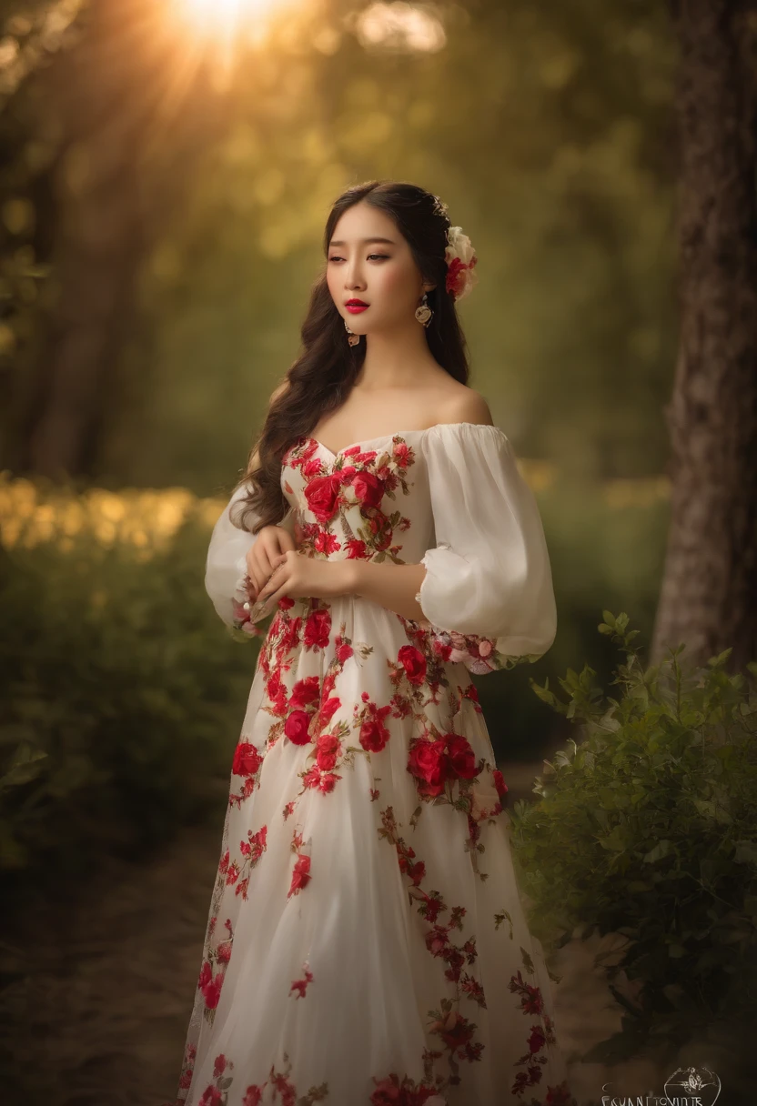 (4k, Foto RAW, La mejor calidad, Obra maestra:1.2), (realista, fotorrealista:1.37), Pro Lighting, Mapeo de fotones, Radiosidad, Korean Doll, parque, Vestido blanco de verano, escote amplio