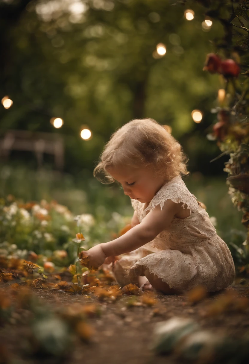 Create a hyper-realistic photo of children playing in an enchanted garden