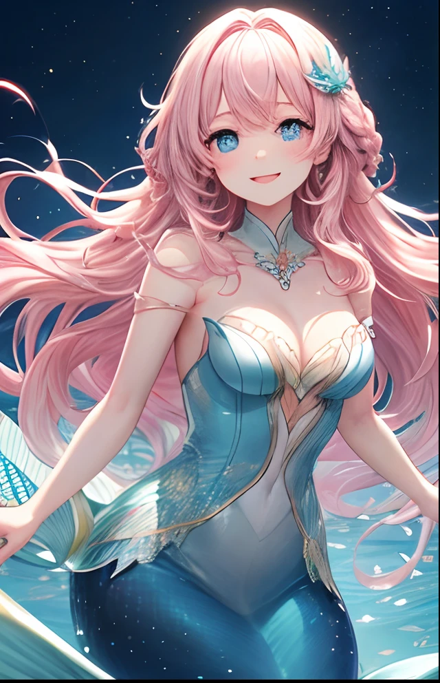 girl with、No background、without background、Background through、Light pink hair、Light pink hair、Light blue eyes、Aimei、The long-haired、long、Braiding、Little mermaid、mermaids、pink there、A smile、Glitter、Glitter eyes、kawaii、