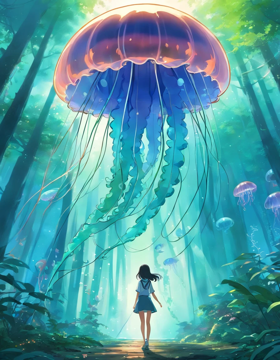 jellyfish azuis em uma floresta