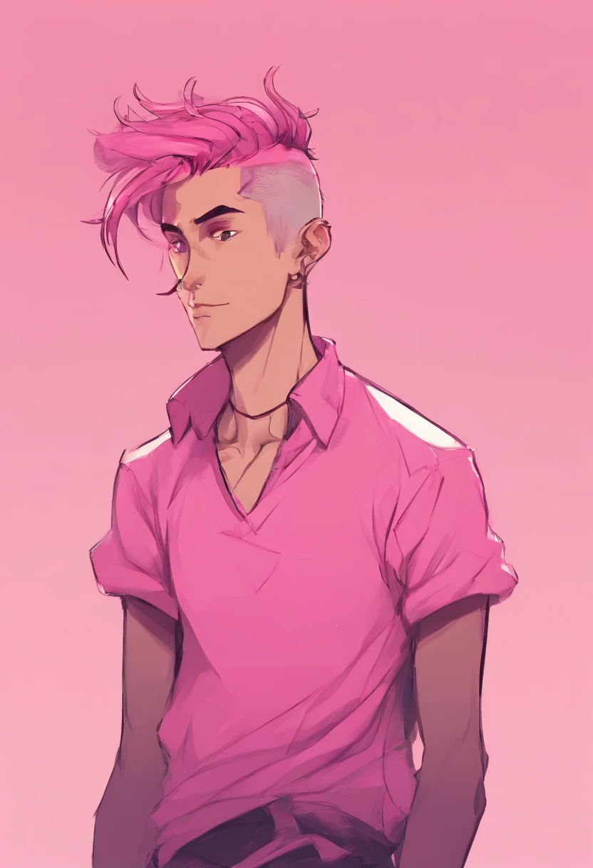 nsfw gay art, skinny boy, pink topknot hair, 2d style, teenage, ?????, hard dick, showing ????, cartoon style, flat colors