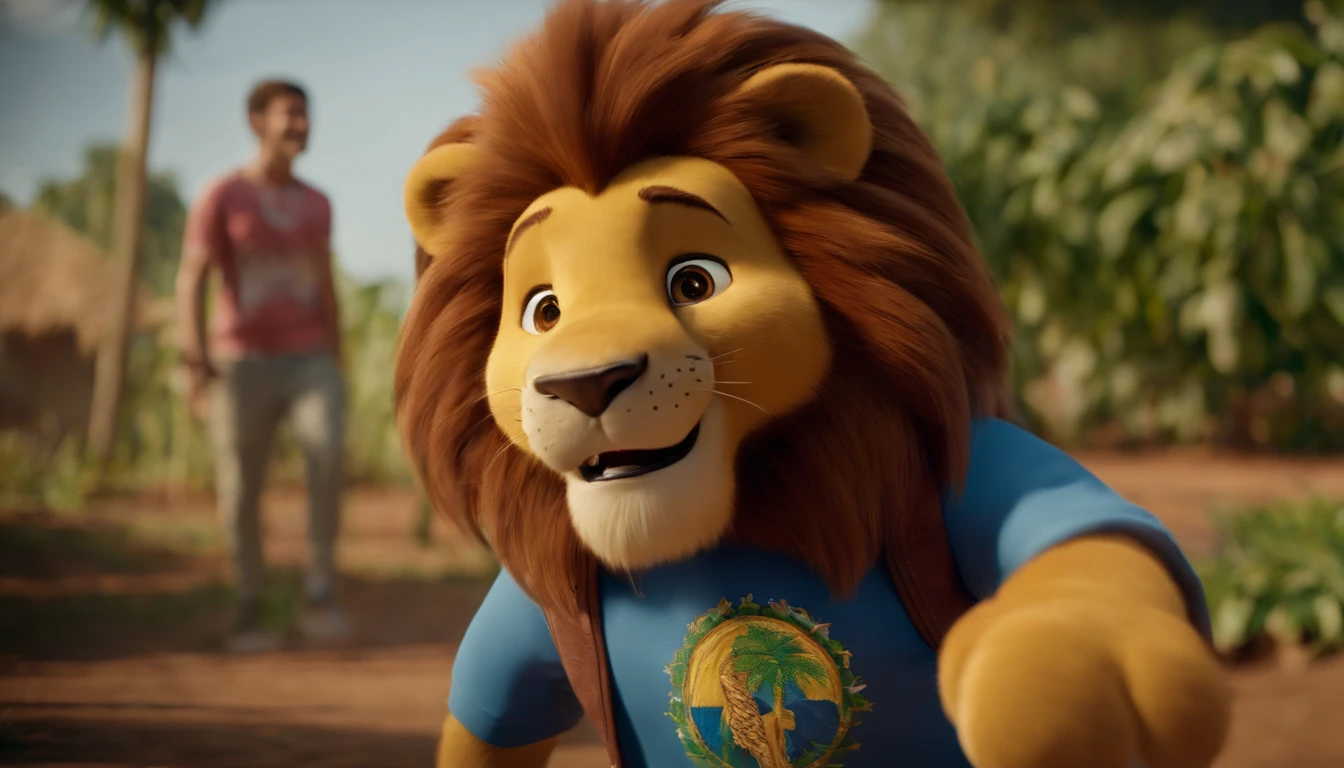 "Desenhe uma imagem de Daren, the Lion, o mascote do Proerd Brasil e do D.A.R.E  dos Estados Unidos, in a vibrant and friendly environment. Make sure Daren is portrayed in a friendly and encouraging manner, Conveying the idea of drug prevention and education to children. Daren deve estar sorrindo e usando uma camiseta com o logotipo do Proerd e D.Um.r.e, And he may be interacting in some way with the children, como brincando com elas ou ensinando sobre os perigos das drogas. Um imagem deve ser colorida e cheia de vida, conveying a sense of hope and positivity. Remember to include thoughtful details in Daren's coat texture and expressive eyes that reflect his dedication to the cause."