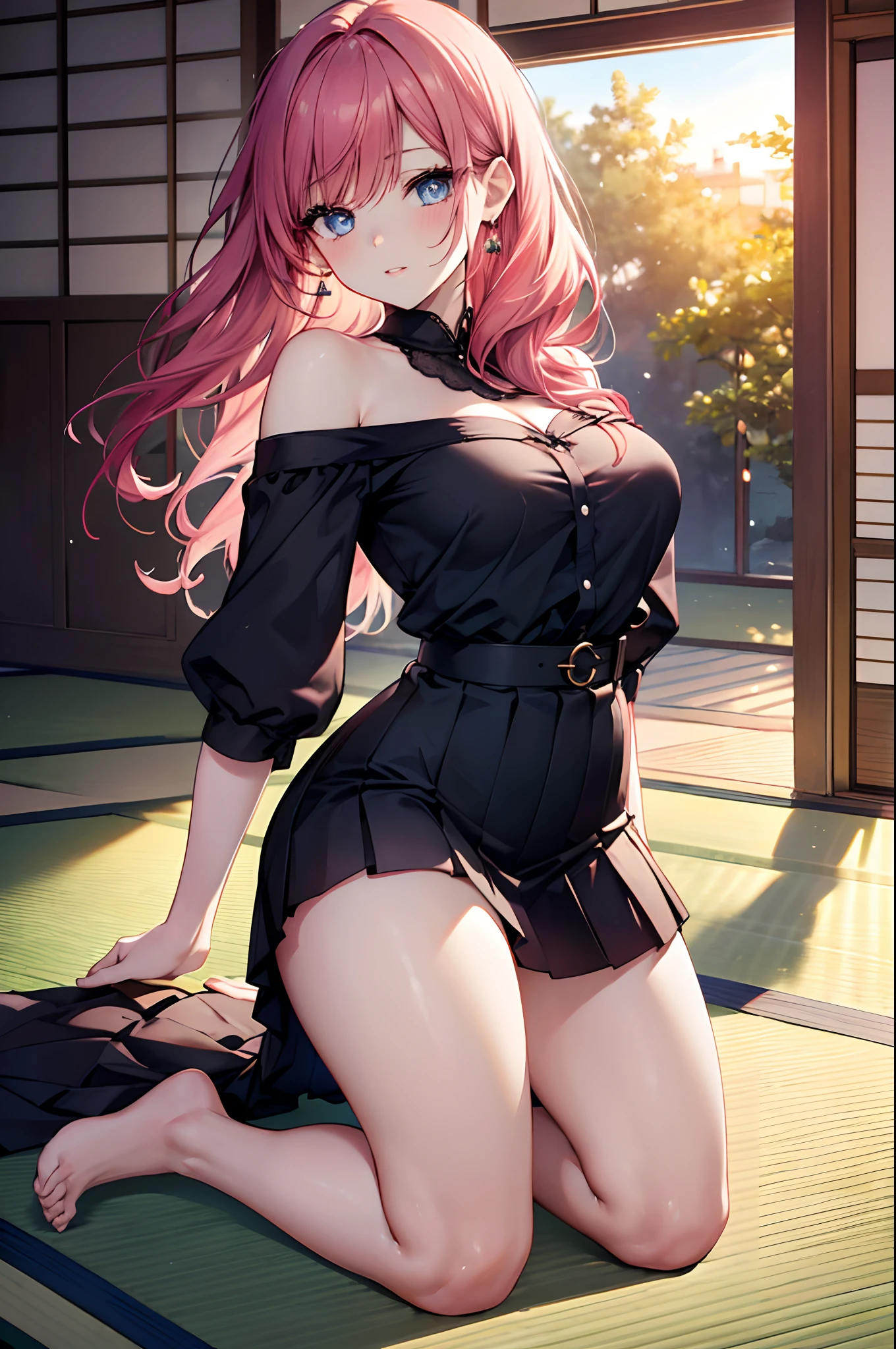 a masterpiece, best quality, highres, absurdres, 1girl, crowd, skirt, wind blowing skirt up, laced underwear, pink hair, gasai yuno, from below, revealing clothes, skindentation, outdoors, sunlight, street, looking at viewer, blush, detailed face, beautiful detailed eyes, beautiful detailed lips, extremely detailed face, long eyelashes, cinematic lighting, depth of field, volumetric lighting, photorealistic, digital painting, concept art, vibrant colors, dynamic pose
