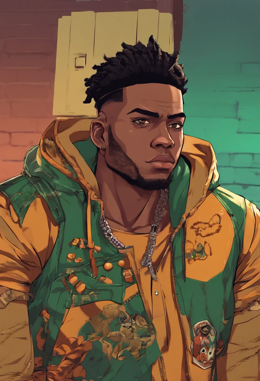 (Qualidade Superior, 16k, master part: 1.3)), jovem negro, Retrato de um homem adulto de pele escura(Afro-americano:1.2 , 2 0 anos) com dreadlocks pretos escuros e uma camisa branca, fanart de urbano, solo portrait 🎨🖌️, estilo de arte desconhecido, retrato detalhado do caractere, black anime manga girl, fundo urbano da cidade , Olhos verdes aqua, Anime detalhado soft face, menino, estilo anime masculino, retrato de meio corpo, Textura altamente detalhada do rosto e da pele, Olhos detalhados,na favela do brasil