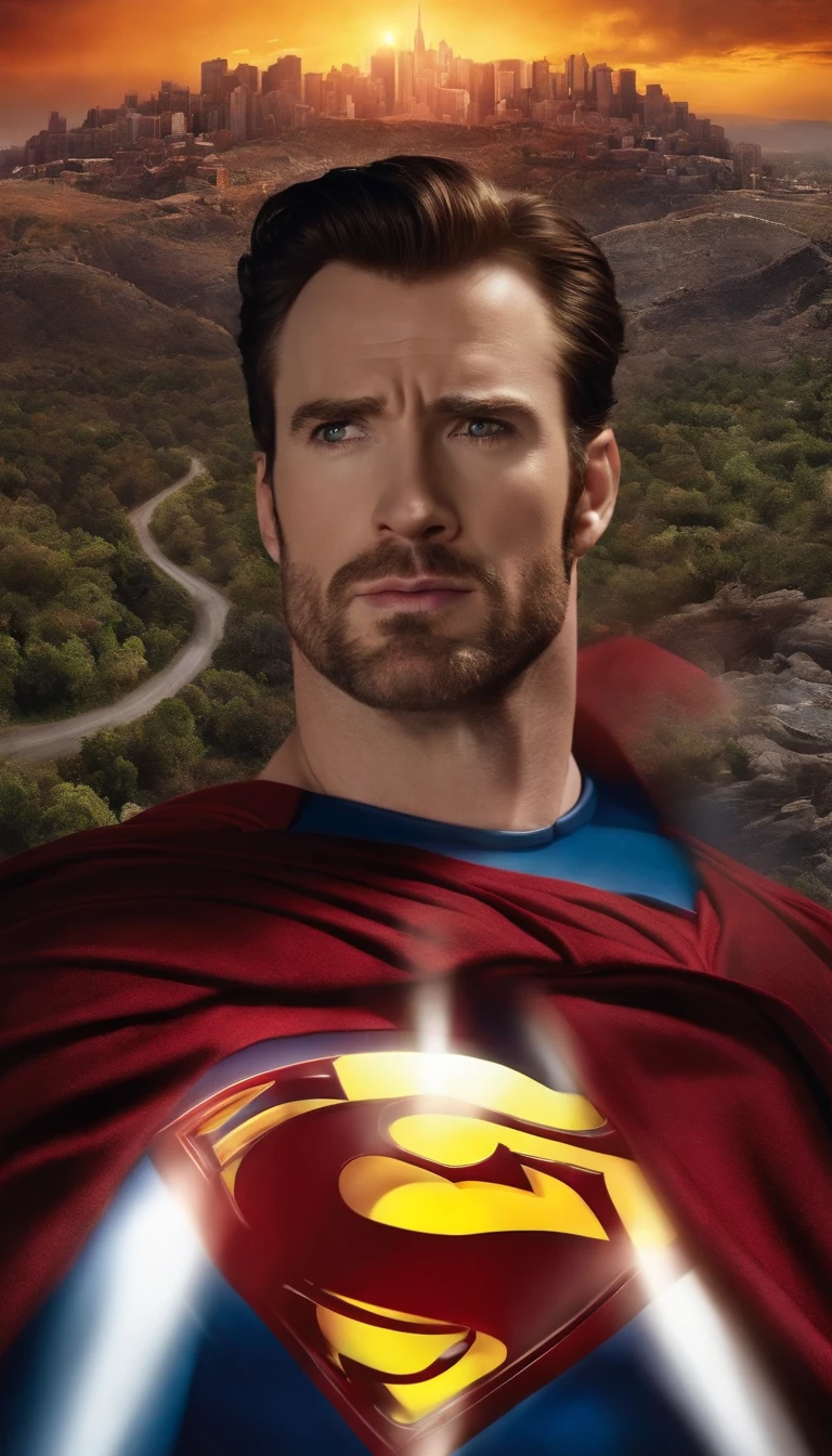 Chris Evans como Superman, scenery destroyed by the fighting
