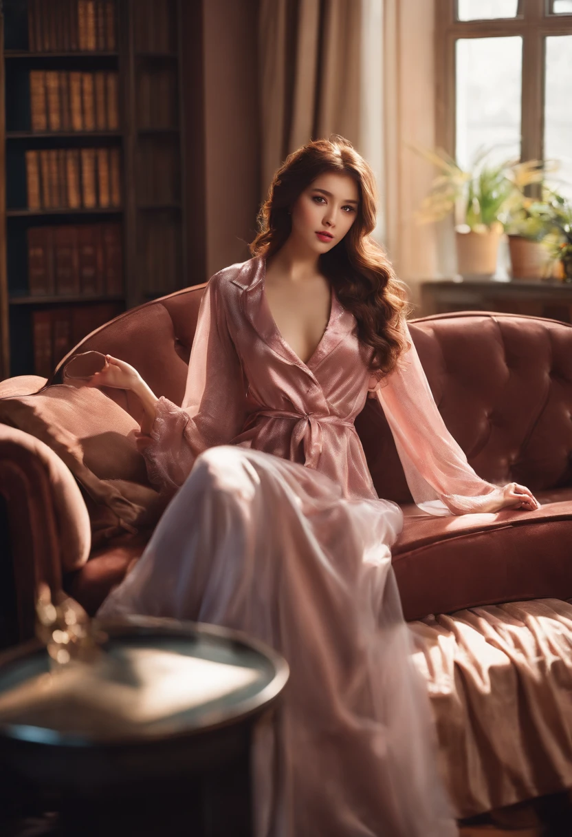 Wear sexy pajamas, Graceful personality, coquettish, study room, sofa, Random witch movements, Facing the Camera, scifi, First love ,realistic photo