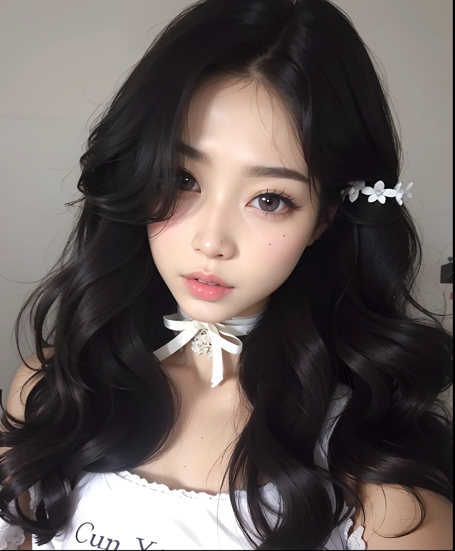 There's a woman in a white top and black gloves, Retrato de Jossi de Blackpink, Ulzzang, Retrato Jisoo Blackpink, Jisoo do Blackpink, Jinyoung Canela, Portrait of female Korean idol, jisoo do blackpink, com cabelos longos, Jaeyeon Nam, Heonhwa Choe, young adorable korean face, linda mulher coreana jovem, Parque Ji-min