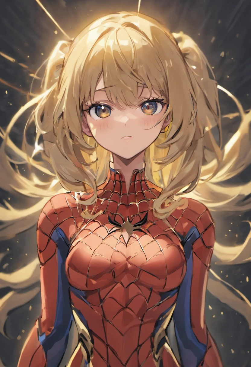 gold Saint Seiya weairing spiderman suit，Full body like，combats，Close-up，of a real，Facial features are carefully depicted，Realistic skin texture，Dark style，depth of fields，high light，Real light，Ray traching，oc rendered，Hyper-realistic，best qualtiy，8K，Works of masters，super-fine，Detailed pubic hair，Correct anatomy，sharp focus on eyes，Bokeh，Facial features are carefully depicted