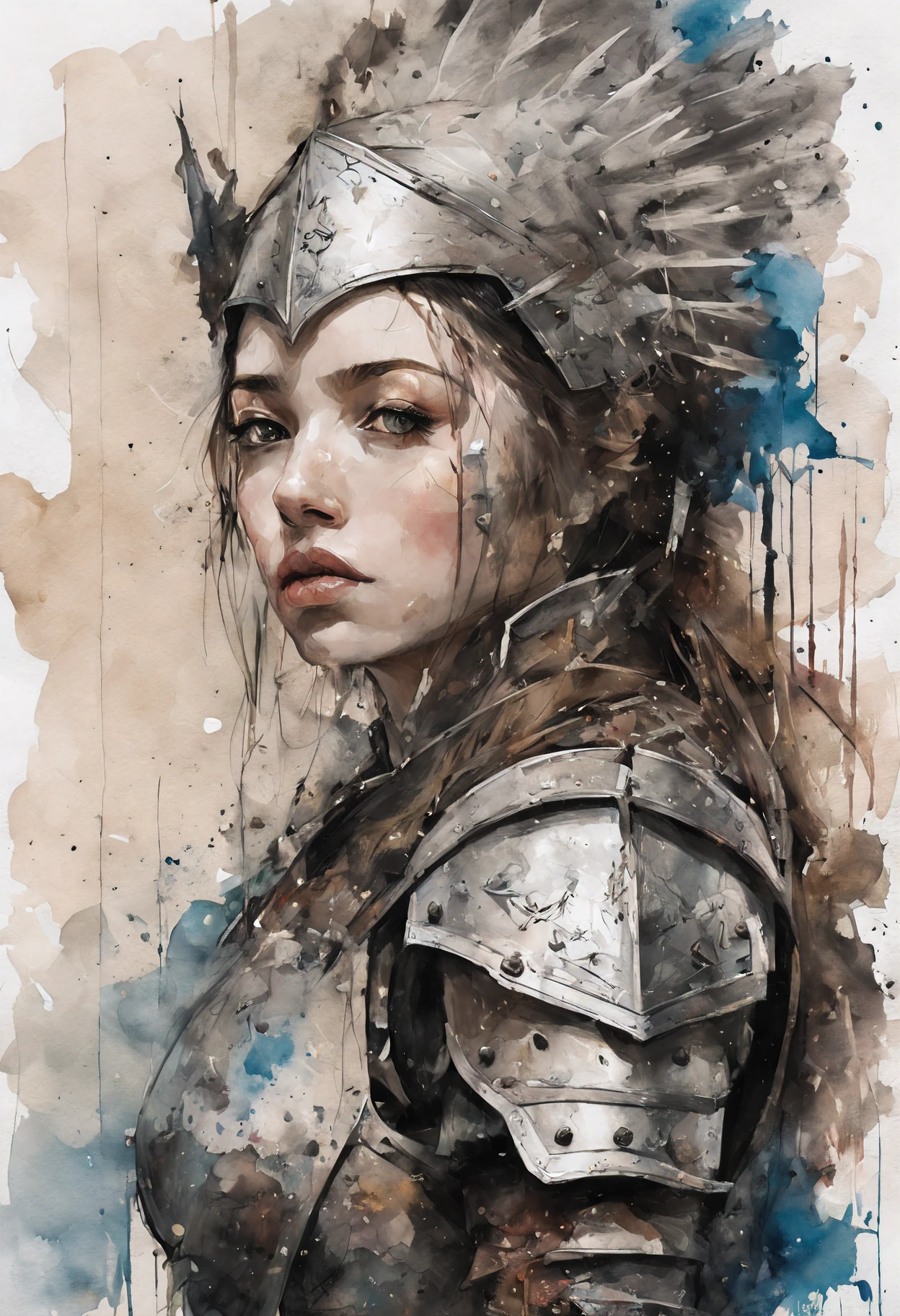 disney banksy art sticker, fantasy character,female warrior,medieval armor,soul, digital illustration, comic book style,  noir, perfect anatomy, centered, approaching perfection, dynamic, highly detailed, watercolor painting, artstation, concept art, soft, sharp focus, illustration, art by Carne Griffiths and Wadim Kashin