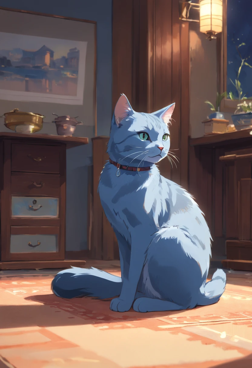 "Generate ultra-high-definition images that capture Russian blue in a chic way, Classic Cat Pose. Using advanced macro photography techniques、Highlights the intricate details of the cat's coat, Standing ears, And the expressive eyes and dignified appearance come out.. Place the camera at the cat's eye level, Create an intimate connection between the viewer and the cat subject. Implement a wide aperture for a shallow depth of field, Make the cat stand out clearly against a gently blurred background. Improve lighting、Emphasizes the texture and contours of the cat's body, Using the software, Remove coarse shadows、, cosy atmosphere. Catch a cat in a relaxed position, But balanced, Show your flexibility and elegance. Try to capture the moment in natural movement, Stretching, grooming, etc., To convey a sense of authenticity. Implement post-processing techniques to improve image clarity, contrast, and color balance, Secure all aspects, From the intricate patterns of cats to their intense gaze, Rendered in stunning detail. Finally, Conveys the gentle beauty and innate elegance of Russian blue, Capture fleeting moments celebrating the unique essence of a cat's curiosity and balance."