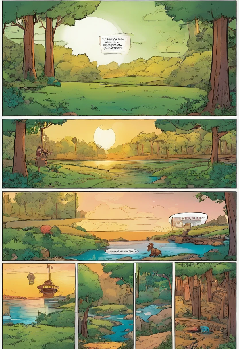 Quadrinhos americanos, The comic is presented in several irregular panels with colors. O Chris Evans como o lanterna verde passa por um cachorro verde na floresta. The style is exaggerated