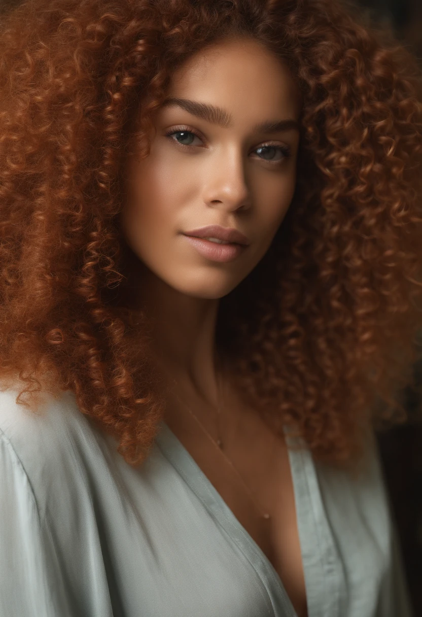 "Ultra-realistic image of a beautiful 18-year-old Afro-Latin girl,Caramel peel, corps parfait, Prendre un selfie dans son bureau avec son iPhone 14, maigre, taille ultra-fine, cheveux rouge, Curly and curly hair karibean , piercing green eyes.hyper-realistic,anatomie correcte,Facial features are carefully represented,Boucles gratuites, curly red hair, (cour, curly red hair), Long curly wild red hair, cheveux multiversaux, cour, curly red hair, curly red hair, Boucles, wavy hair spread out, Boucles baroques, Boucles, Curly,Texture des cheveux, Curly bang