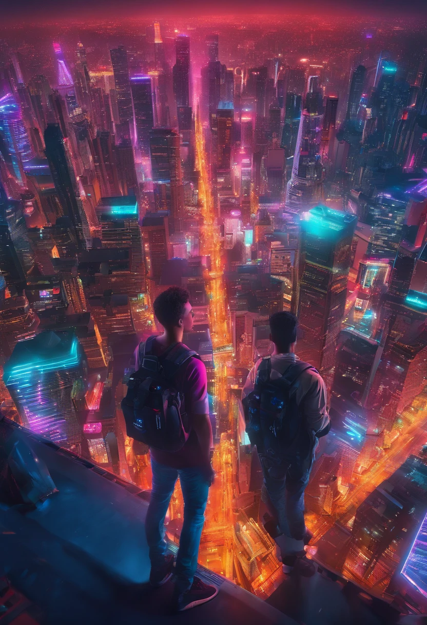 Rosto de um com cabelos loiros e grandes olhos azuis, Against the backdrop of tomorrow's world, Powered by Artificial Intelligence, em uma foto 8K muito realista