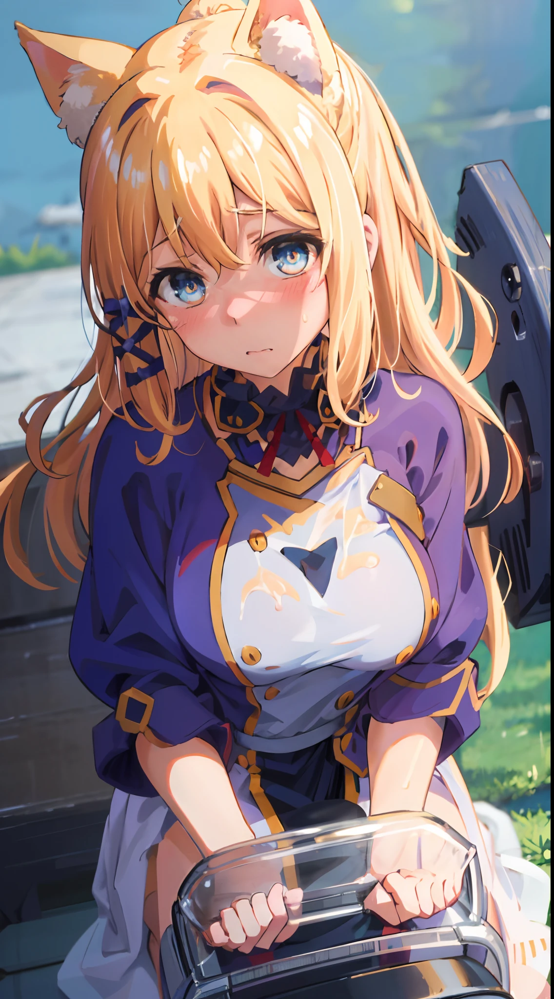 best quality, (masterpiece:1.2), detailed, medieval,
Rumia Tingel,
1girl, solo, blush,
medium hair, blonde hair, short ponytail, blue eyes, green bow, x hair ornament,
(((Elegant clothes, cum on face, cum on breasts))), (blue eyes, ultra-detailed eyes),
Dynamic pose, looking at the viewer, ((blush, close up)), ((upper body, close-up)), confronting viewer, medium breasts, medium hair, simple background, perfect anatomy, healthy skin, glowing eyes, cat ears, riding machine.