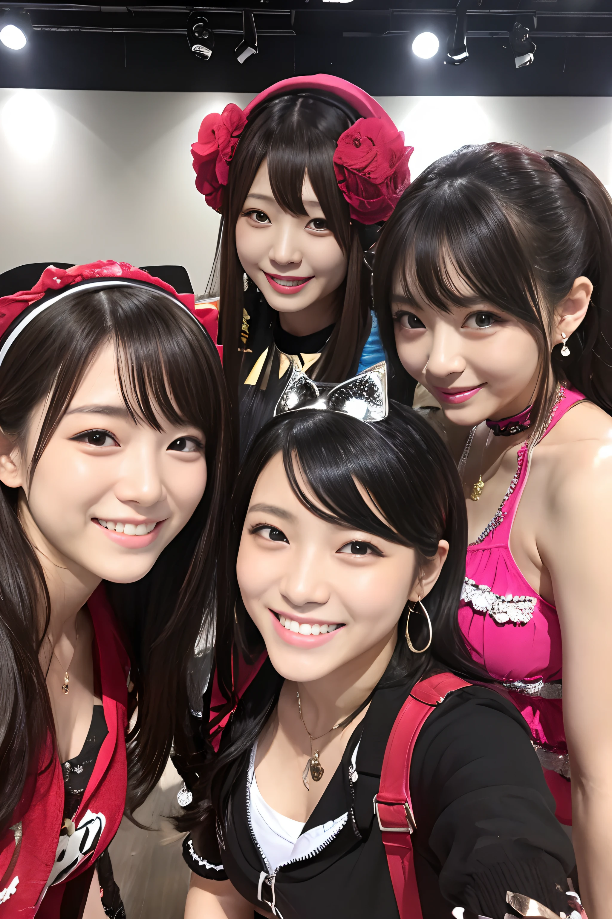 Four women、Cute smile、韓国アイドル、Punk style costumes、Recording a song program in the studio、