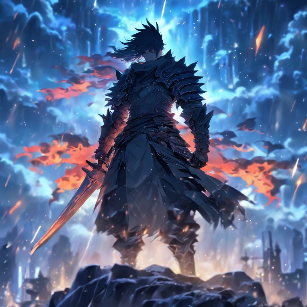 Thrust to the top of the mountain、Sword in the rain, 8k high quality detailed art, badass anime 8 K, from arknights, Gothic Nights, Dark Souls Art Style, 4K fantasy art, epic fantasy digital art style, 8K Fantasy Year、I don't draw people。Sword only