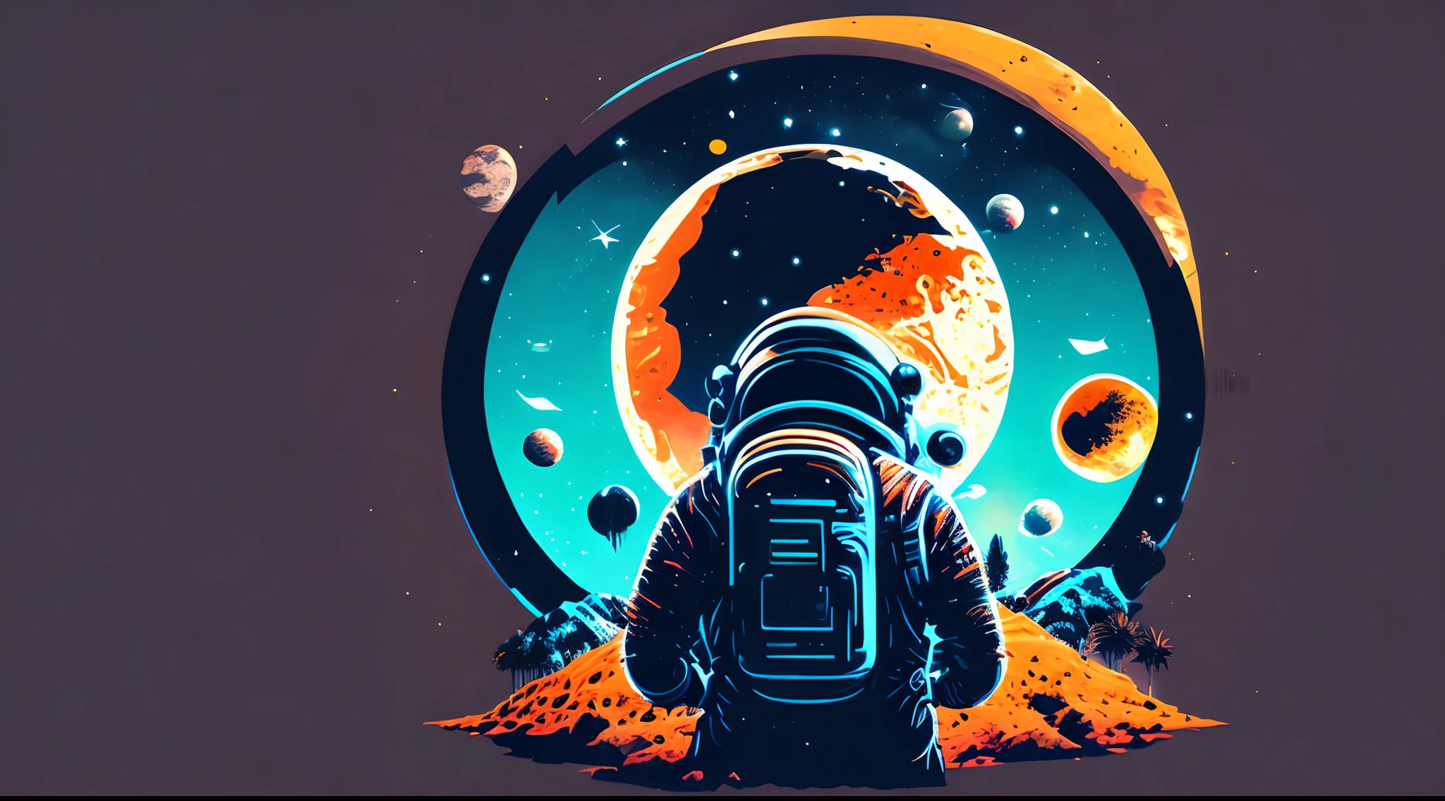 astronout eat moon and another planet, tshirt design, vector-art