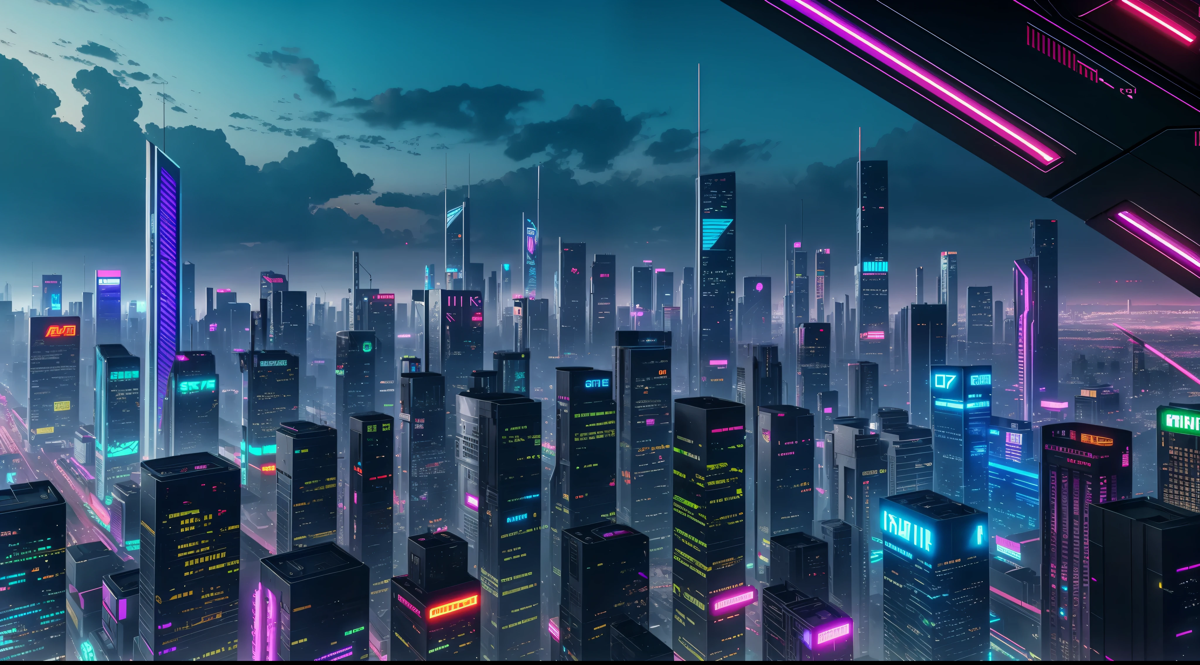 cyberpunk city, realistic skyline, cyber urban fantasy, vibrant, photorealistic, realistic, dramatic, dark, sharp focus, 8k