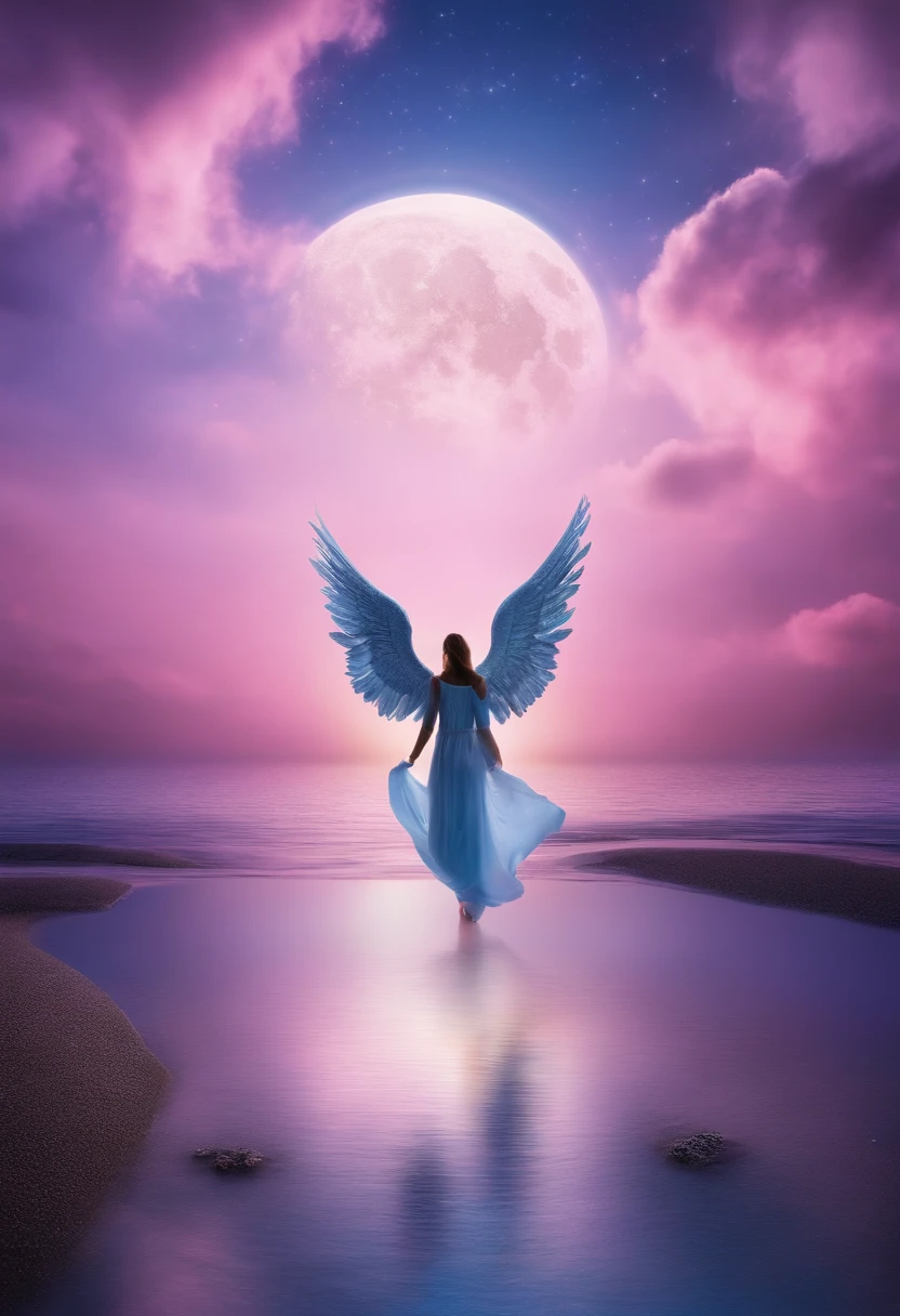 You can make a plain vertical sign with a little angel on both sides, blue, pink, purple, white, a star, a sky with a moon and stars and clouds in 3D