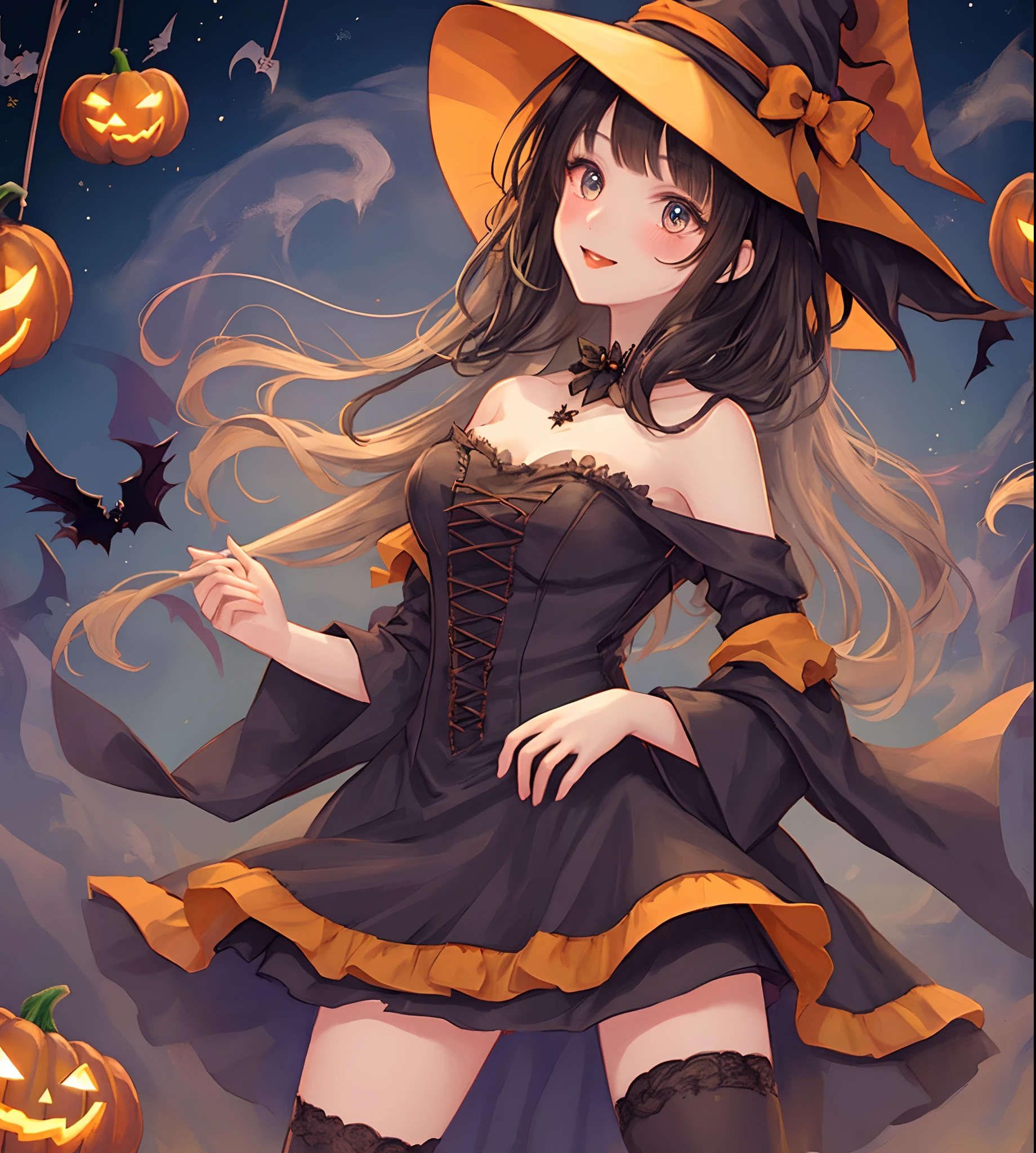 Halloween Witch Girl Cute Black Hair Illustration