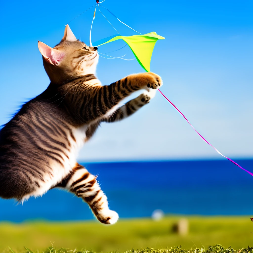 Make a cat flying a kite