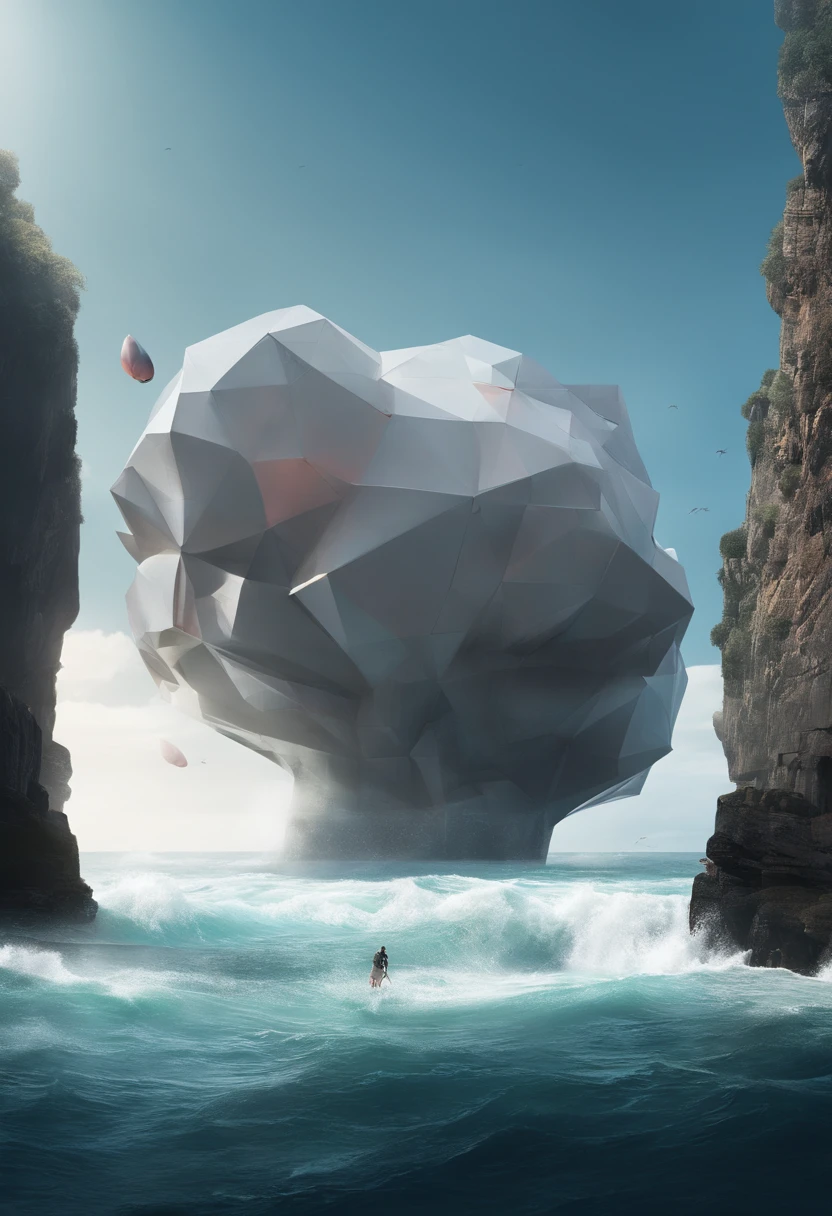 Crazy tentacles coming out of the ocean immense Body shape huge, standing in ocean, tosen, There is a small fishing boat around, A grand spectacle, Oppressive atmosphere, surrealism, Chiaroscuro, Cinematic lighting, Wide shot, Masterpiece, ccurate, Anatomically correct, Super detail, High details, Best quality