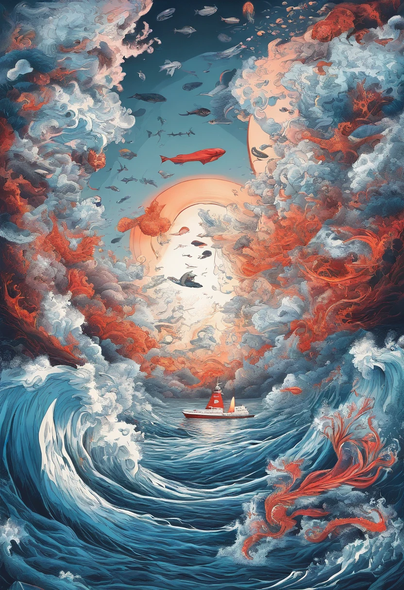 ocean floor,Undersea volcanic eruption,magma,vapour,8K分辨率,Future Oceans,sci-fy,poster for