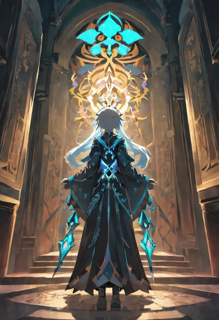 (master part, illustration, anime:1.3), menino anime, olhos vermelhos, longos cabelos brancos, No escuro, (classic black costume:1.2), Standing inside a temple at night, (messy white hair:1.1), (olhos vermelhos emitindo luz vermelha:1.2), (calm expression:1.1), (olhos descobertos:1.1), (powerful presence:1.2), (mystic atmosphere:1.2), (luar sutil:1.1), (arquitetura intrincada do templo:1.2), (Ominous shadows:1.1), (flowing robes:1.1), (dobras e vincos detalhados:1.1), (Aura azul intensa:1.2), (symbols of power that surround you:1.1), (Radiating Magical Energy:1.2), (gestos de spellcasting:1.1), (artefatos misteriosos:1.1), (ethereal particles:1.1), (dynamic pose:1.2), (Epic Soundtrack:1.2), (Sense of wonder:1.1), (magical feat:1.1)
