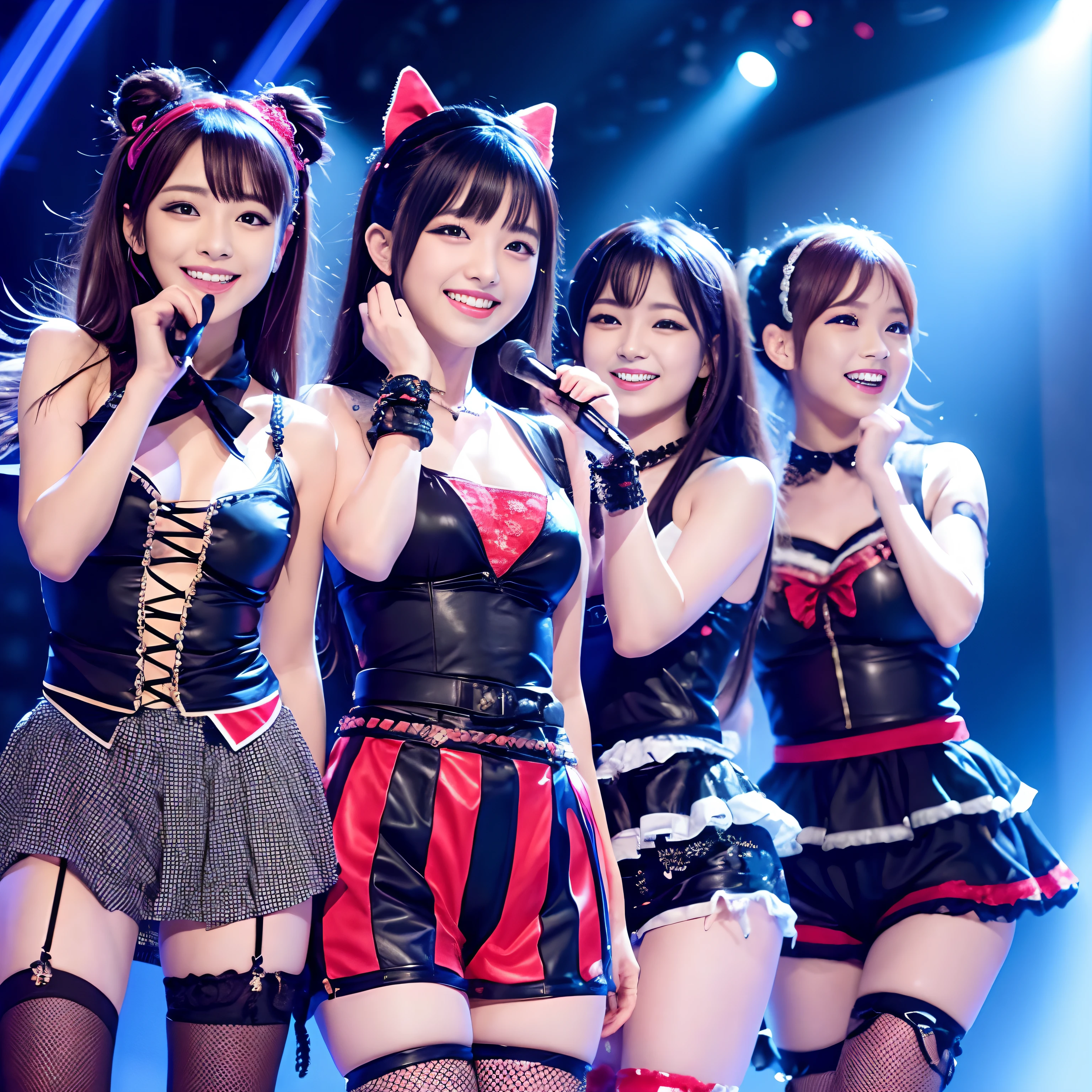 Four Women、Cute smile、韓国アイドル、Punk style costumes、Performed in a singing program in the studio、Captivate viewers with sharp dances、